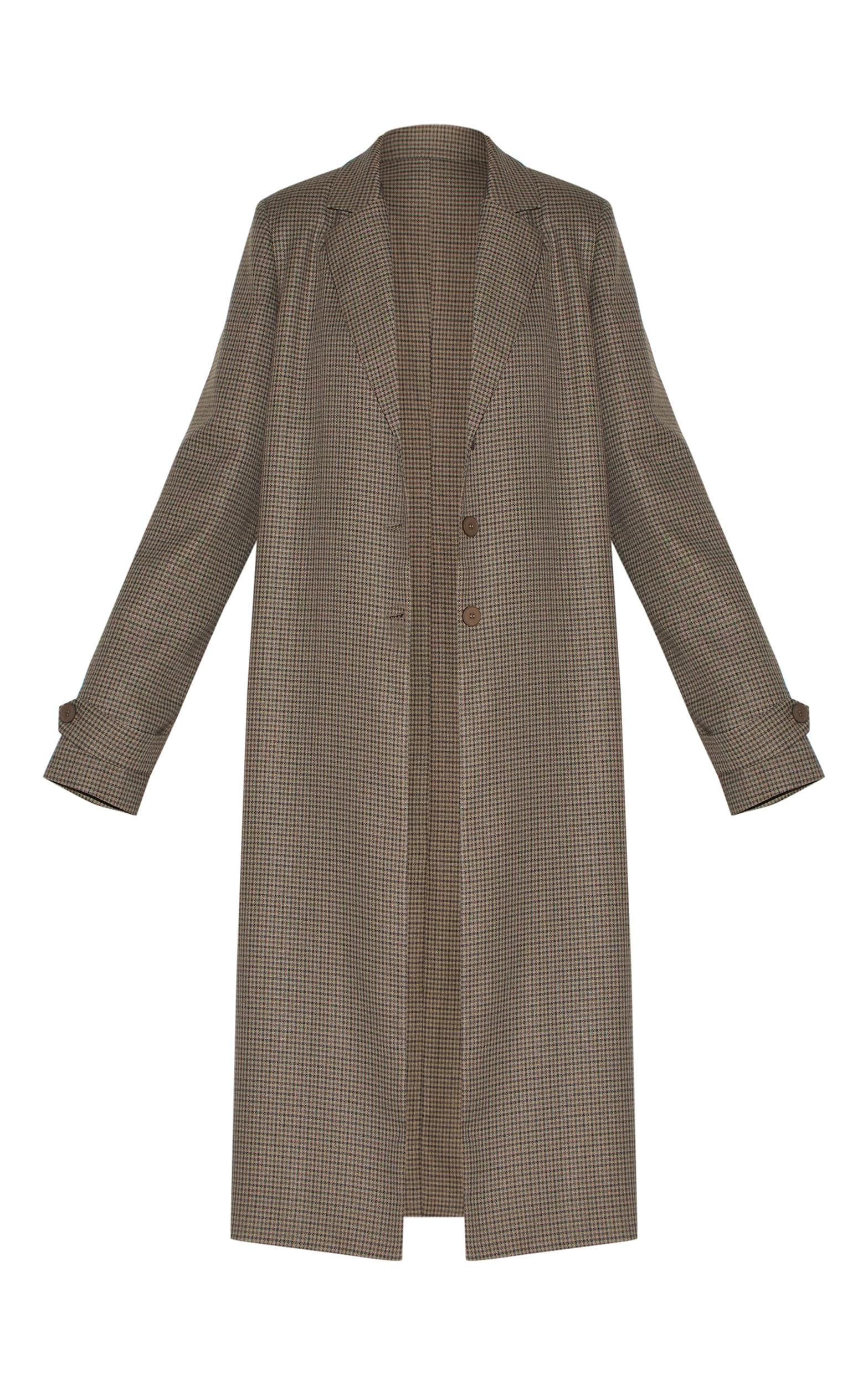 Brown Check Print Oversized Trench Coat Product Image