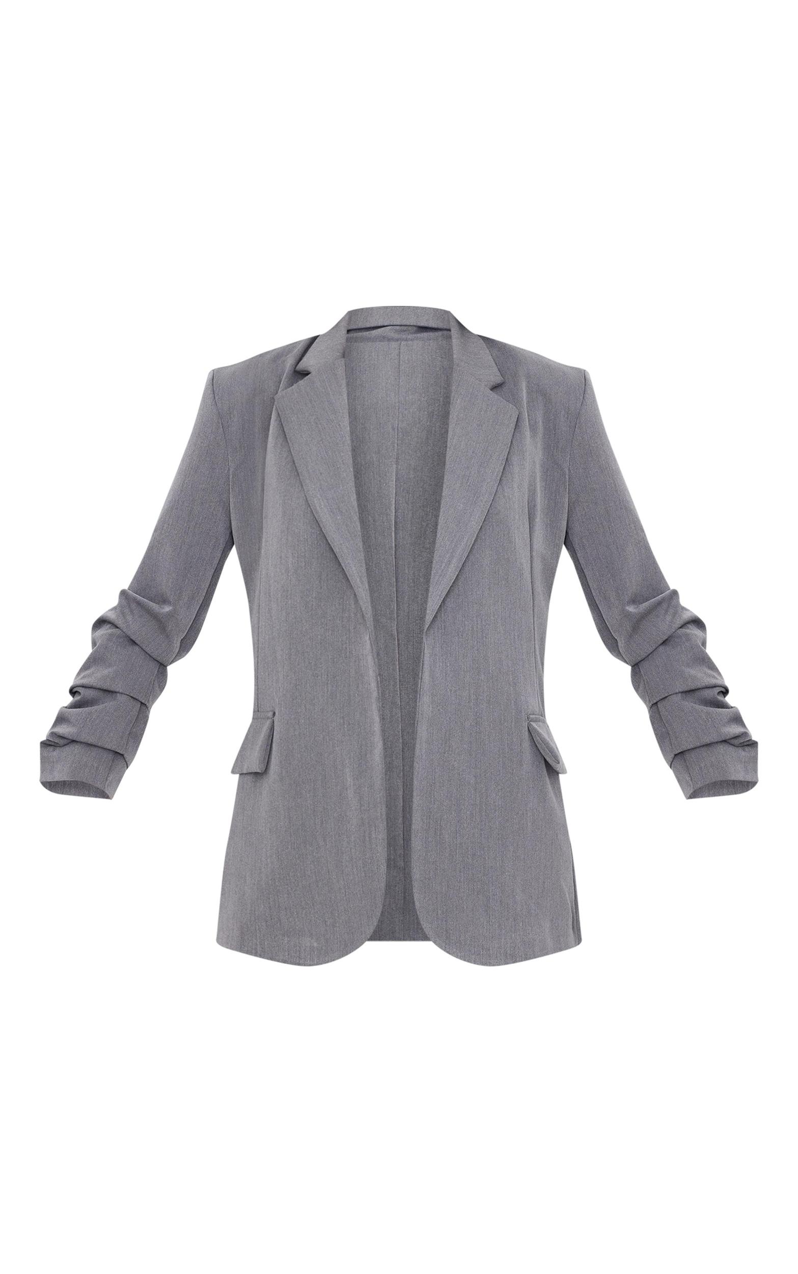 Grey Ruched Up Sleeve Boxy Blazer Product Image
