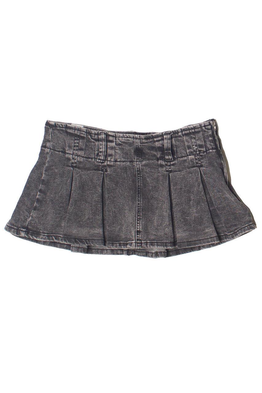 Low Rise Denim Pleated Mini Skort Product Image