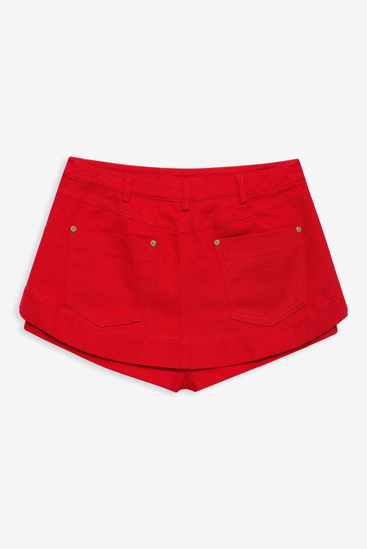 Lipstick Denim Mini Skort — Red Product Image
