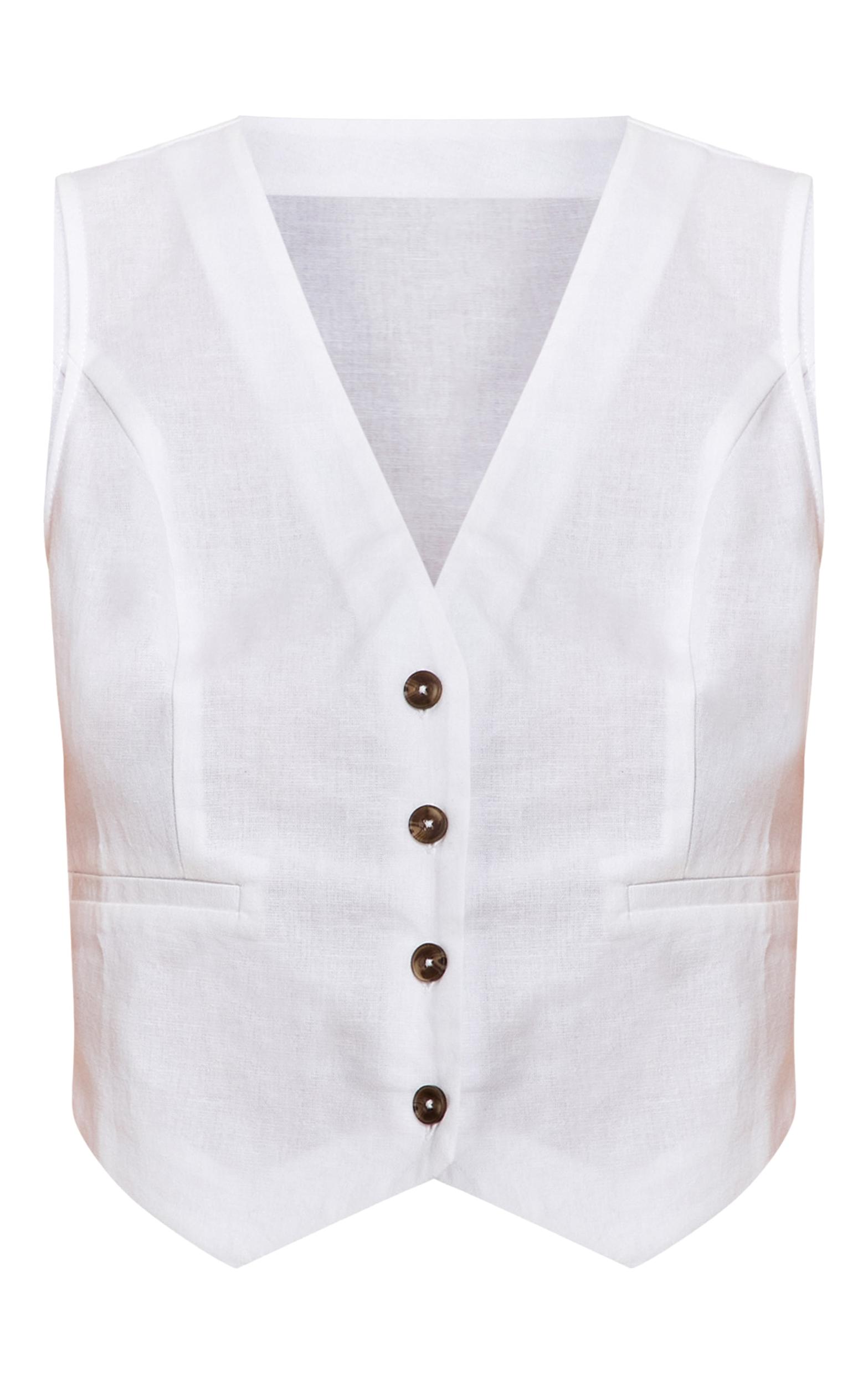 White Linen Look Boxy Detail Vest Product Image