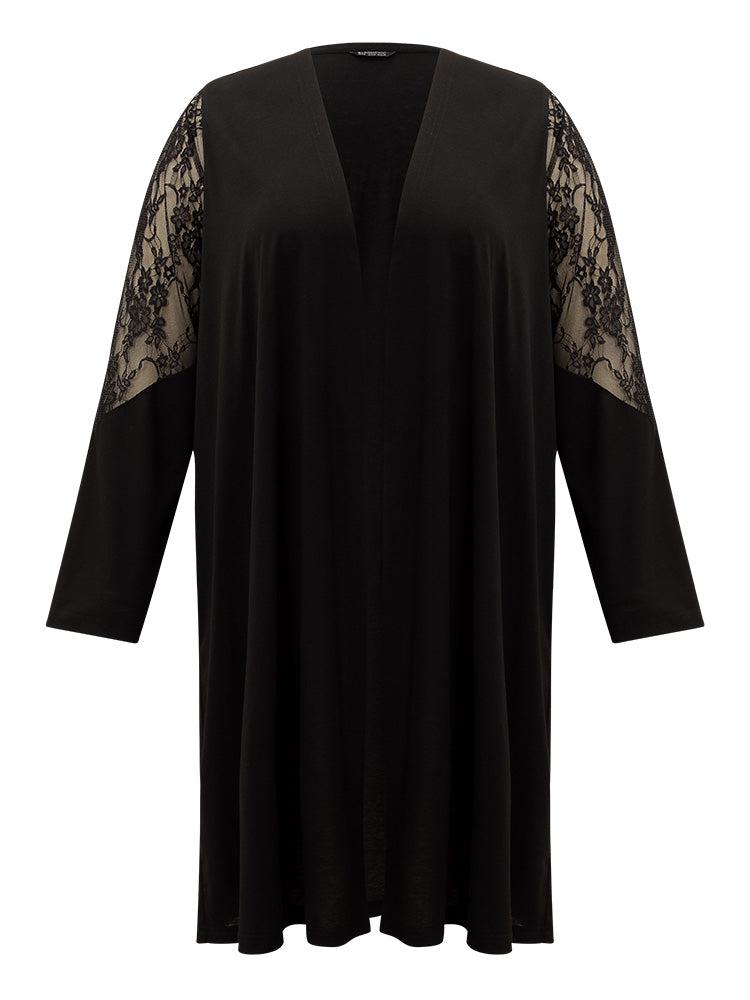 Supersoft Essentials Solid Crochet Lace Mesh Drape Open Front Coat Female Product Image