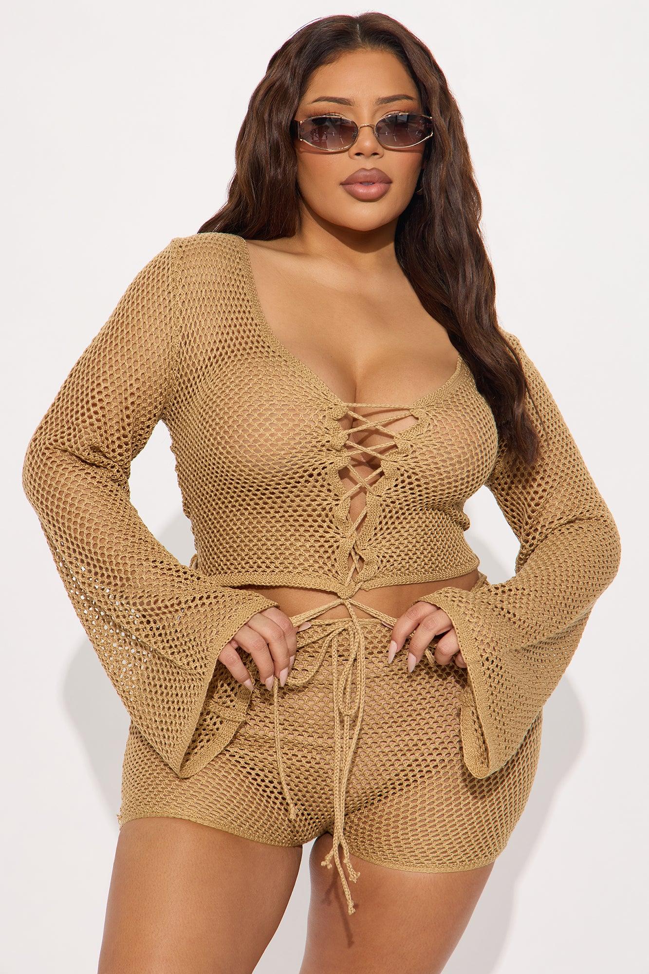 Out All Summer II Crochet Cover Up Set - Taupe Product Image