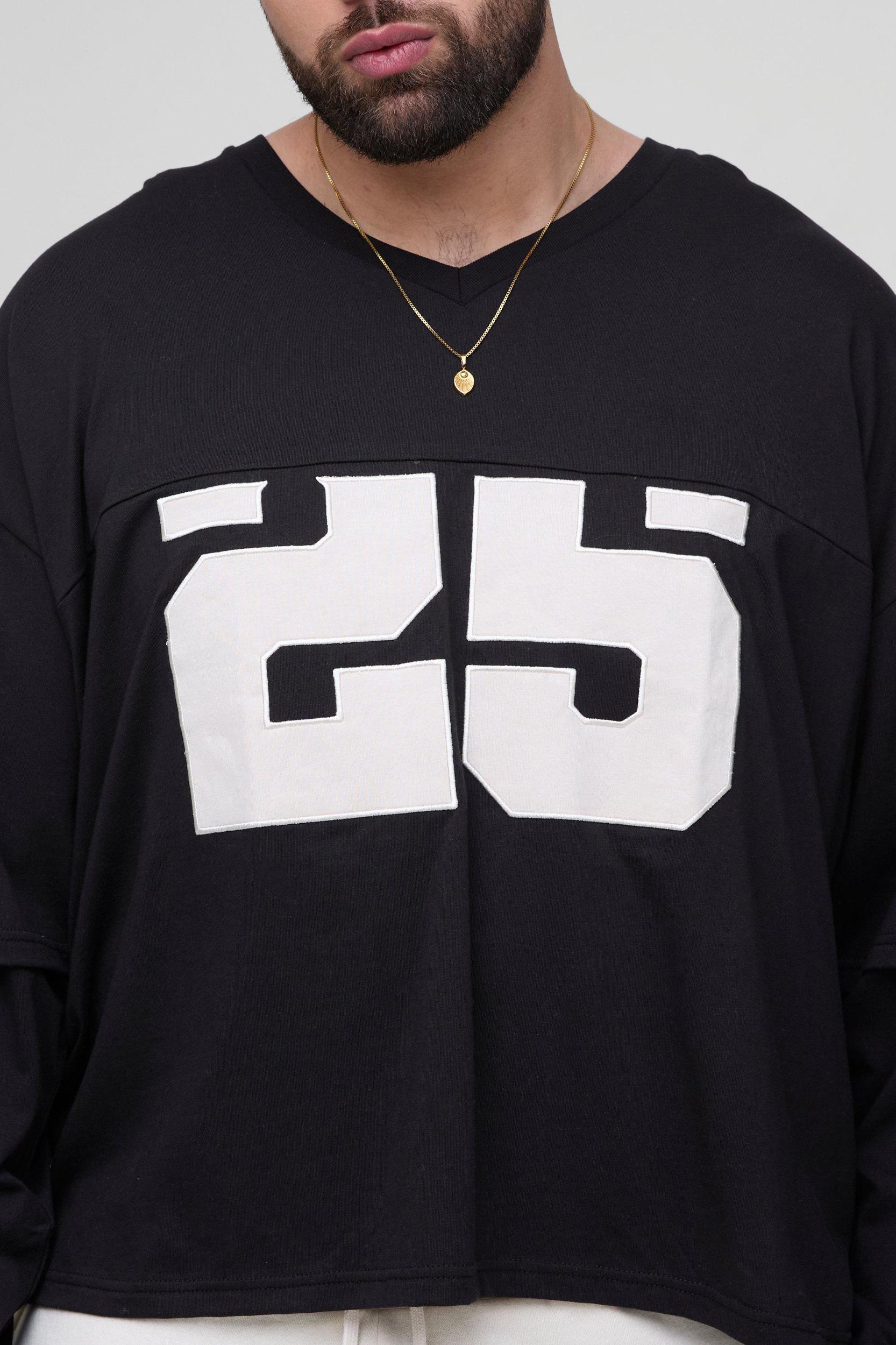 Plus Oversized Boxy Varsity Applique Faux Layer Long Sleeve T-Shirt | boohooMAN USA Product Image