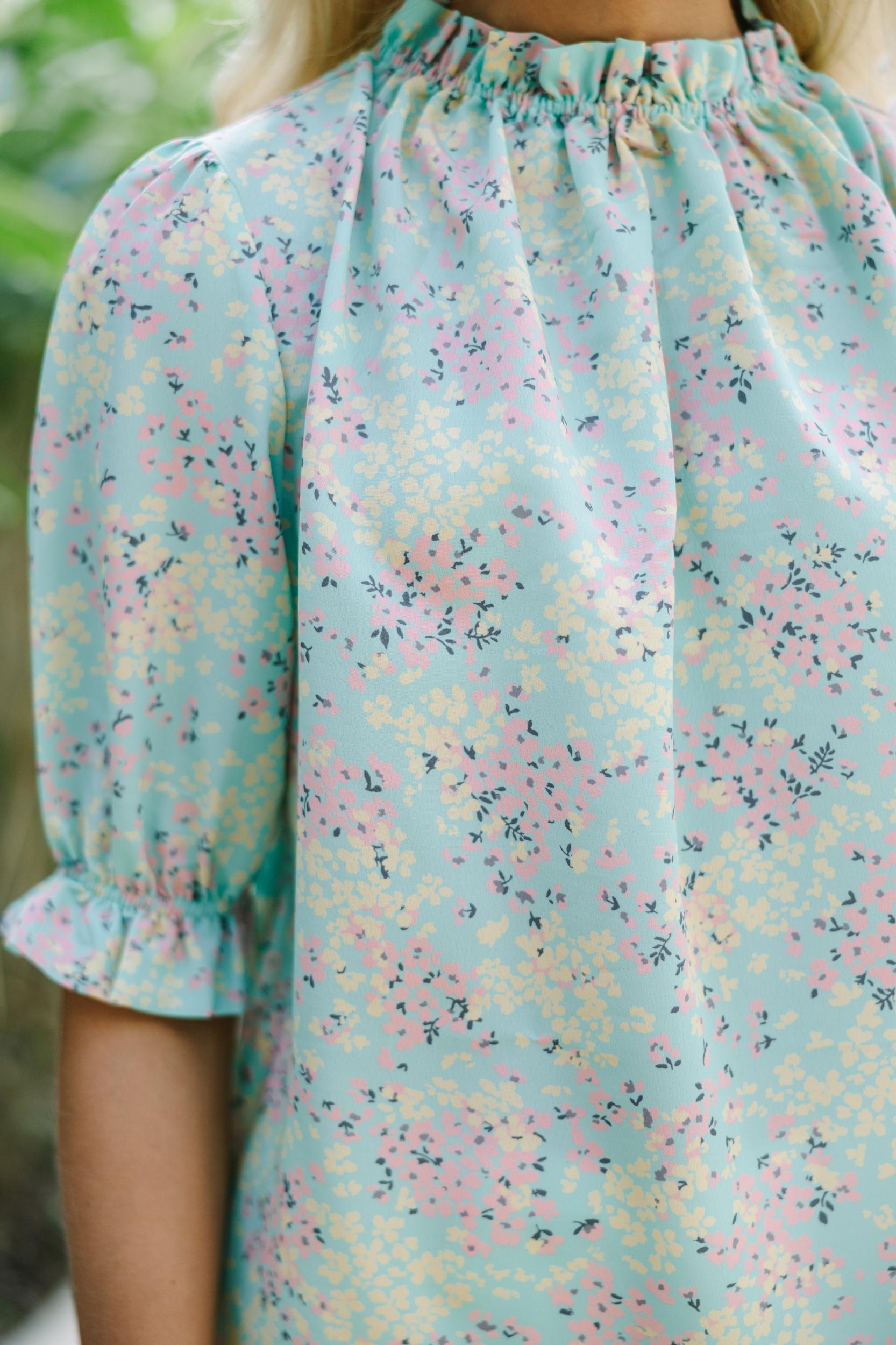This Is The Time Mint Green Ditsy Floral Blouse Female Product Image