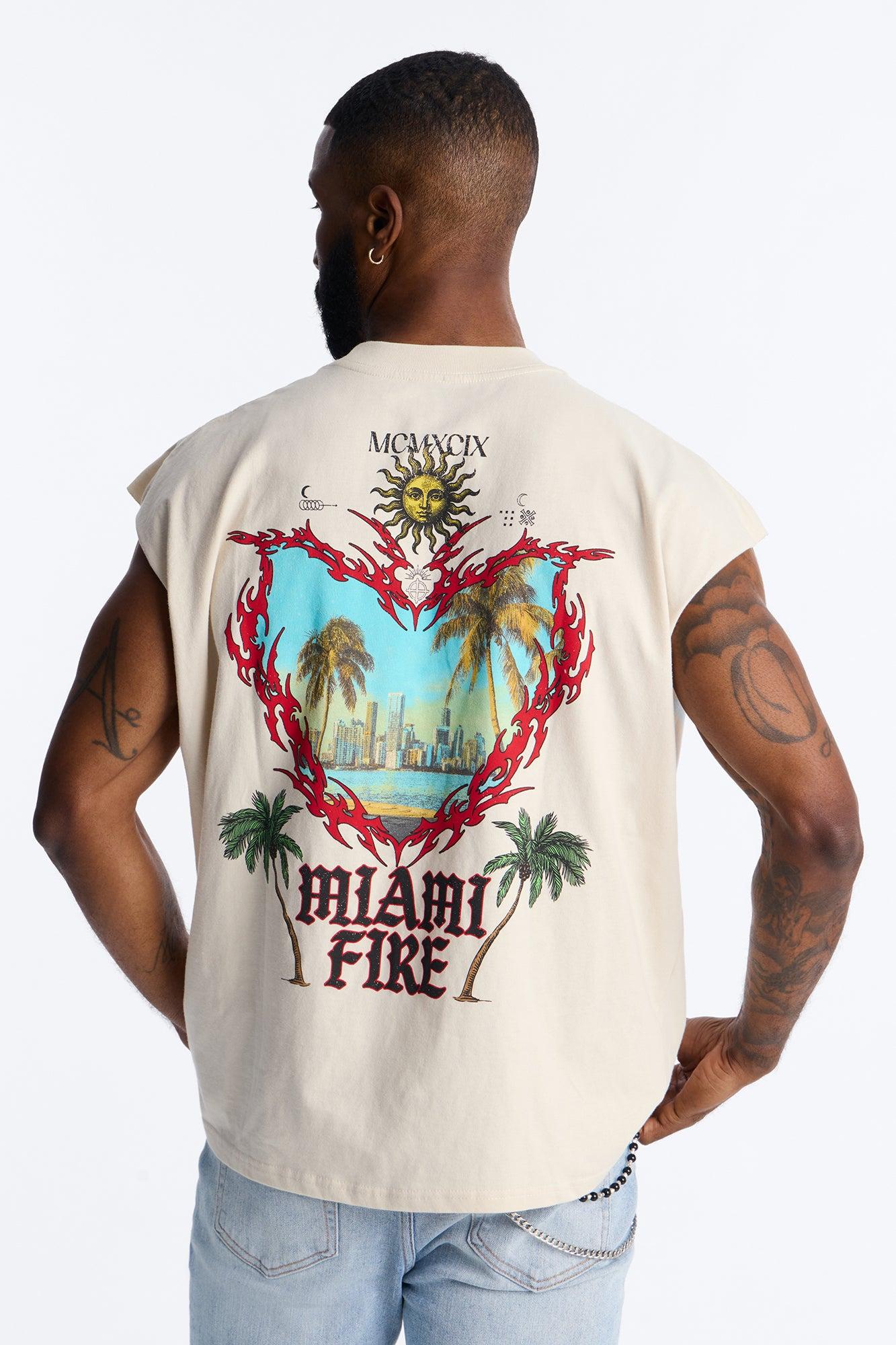 Miami Fire Vintage Muscle Tee - Off White Male Product Image