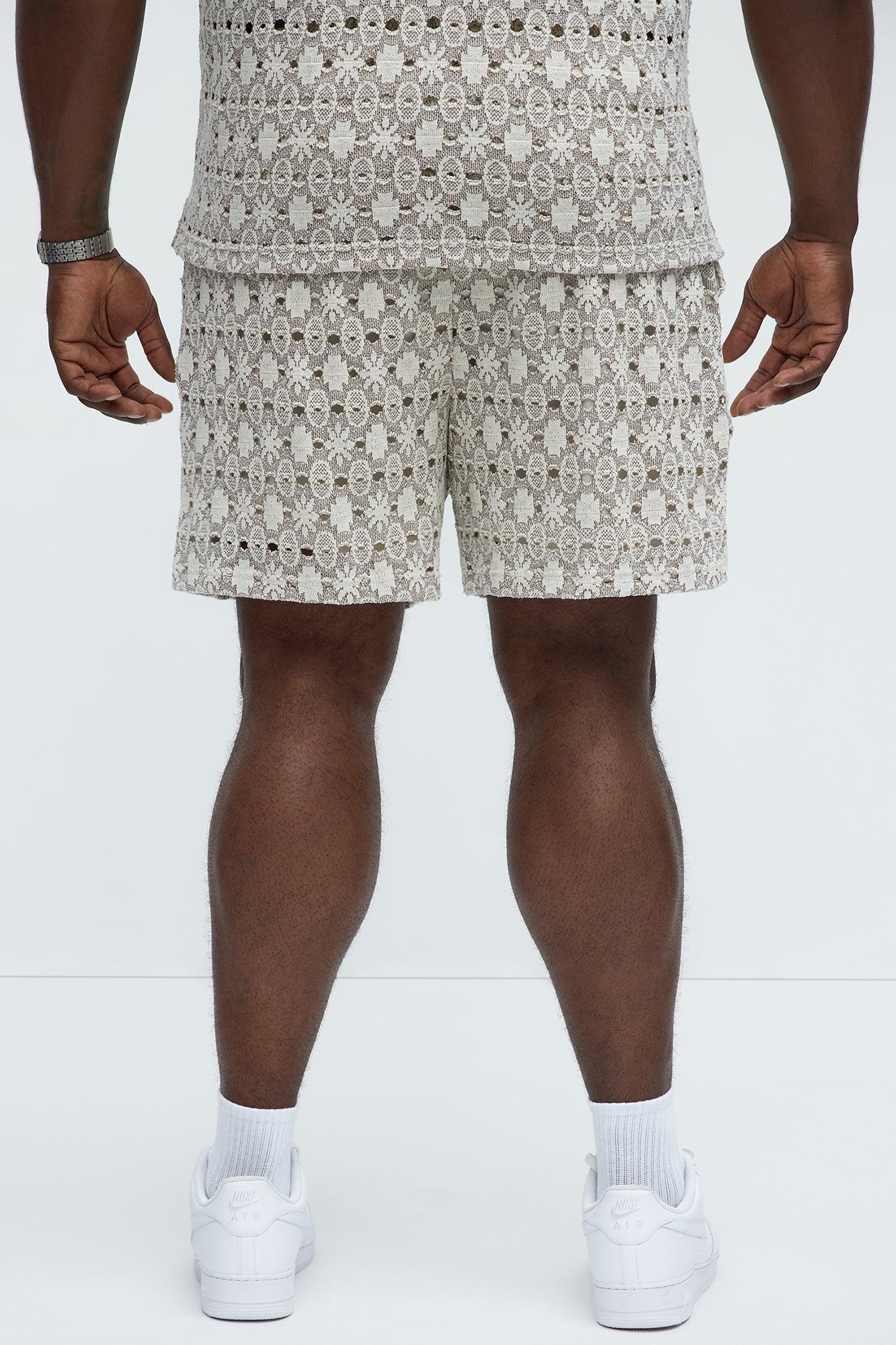 Patterned Open Knit Shorts - Cream/combo Product Image