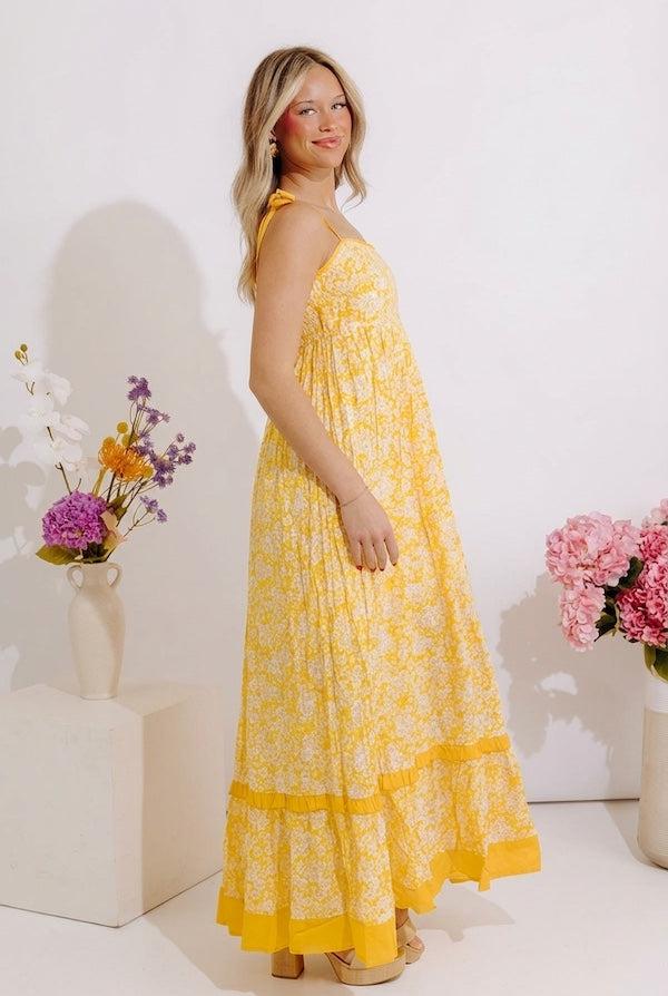 Boho Beauty Floral Maxi Dress in Marigold Product Image