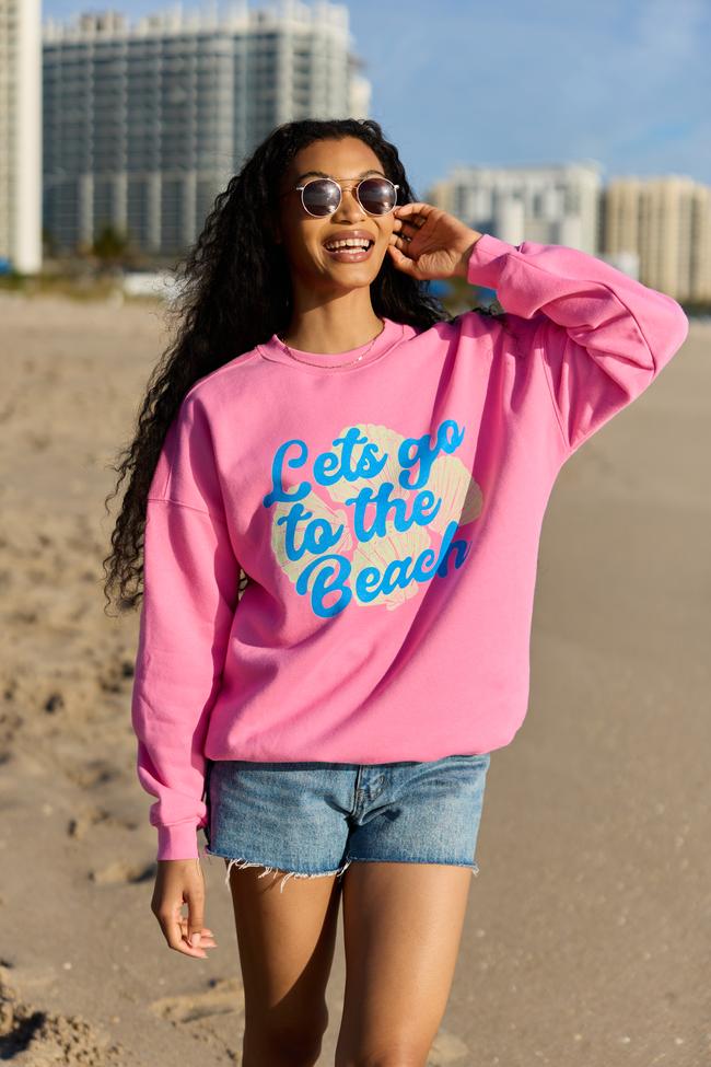 Let's Go To The Beach Pink Graphic Sweatshirt Product Image