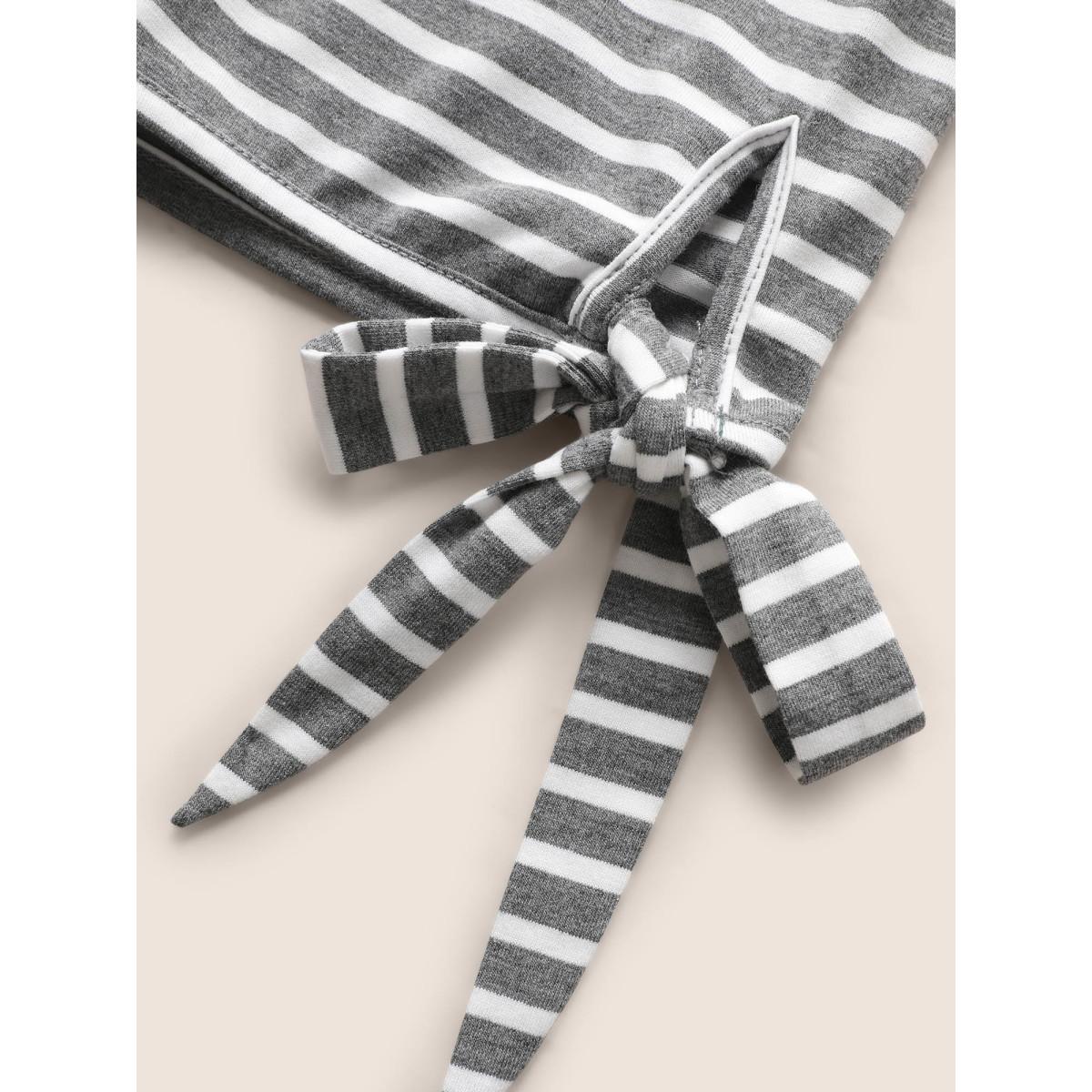 Plus Size Striped Boat Neck Tie Knot T-shirt DimGray Women Leisure Tie knot Boat Neck Casual T-shirts BloomChic 14-16/1X Product Image