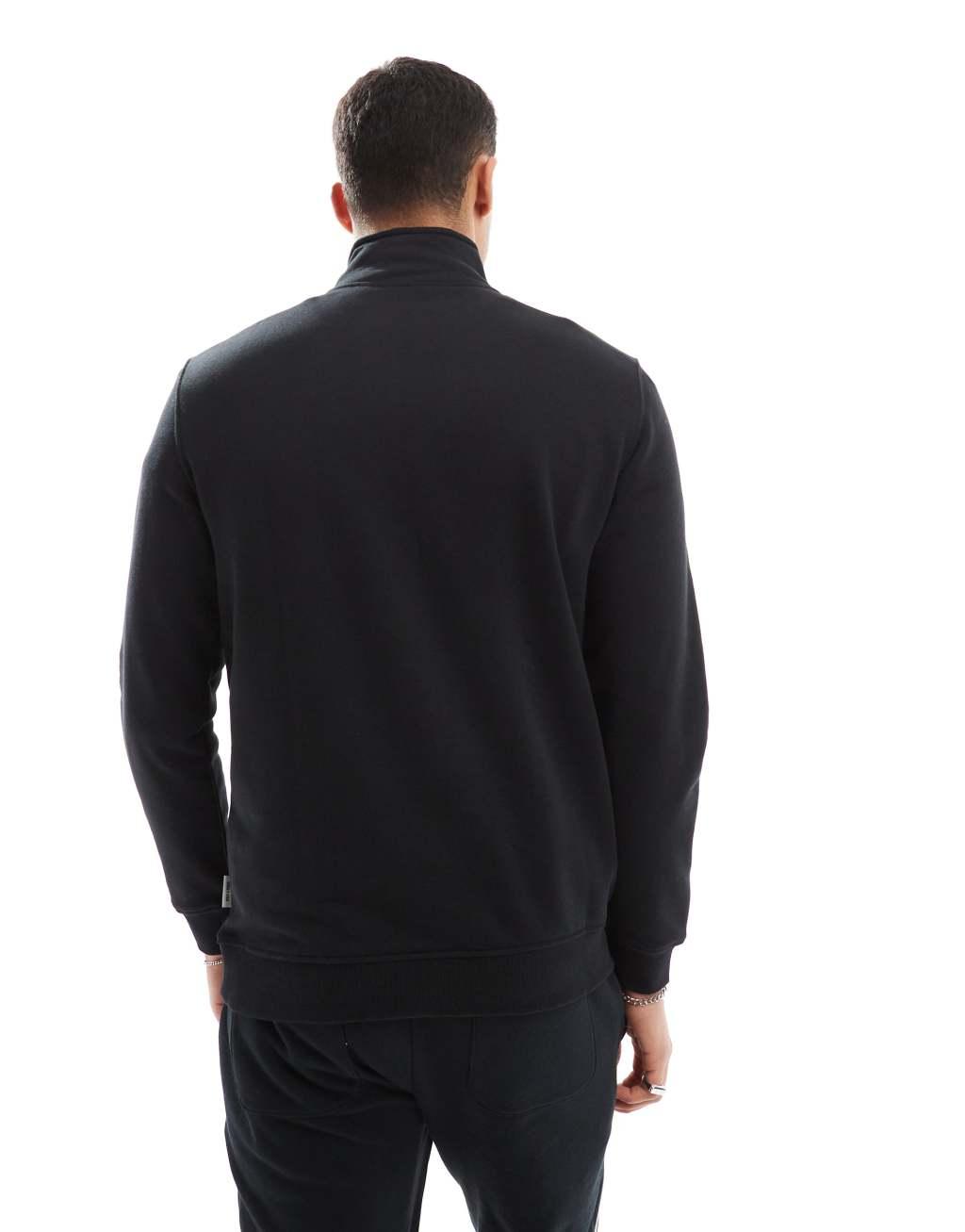 ONLY & SONS curated high neck 1/4 zip sweater in black Product Image