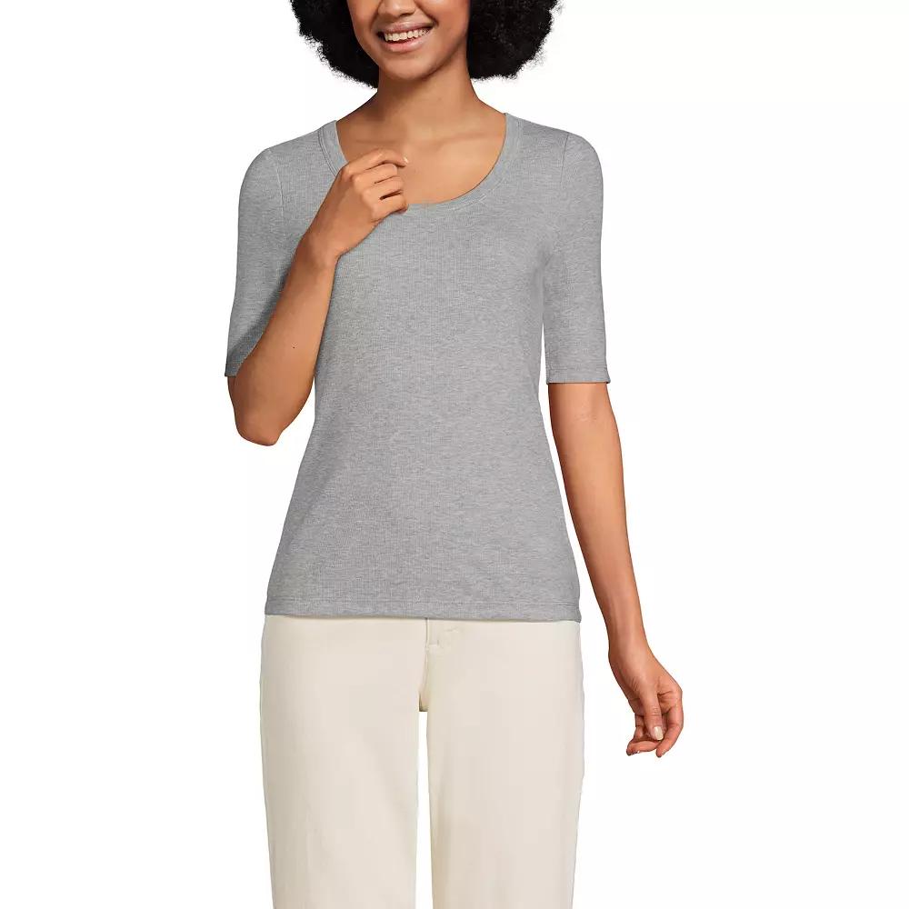 Women's Lands' End Elbow Sleeve Scoop Neck Tee,  Product Image