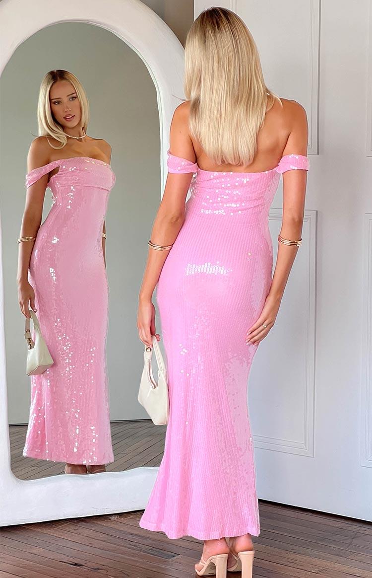 Ella Pink Sequin Off Shoulder Formal Maxi Dress Baby Product Image