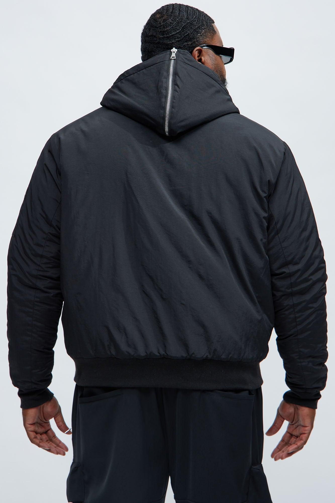 Full Zip Hood Parka Bomber Jacket - Black Product Image
