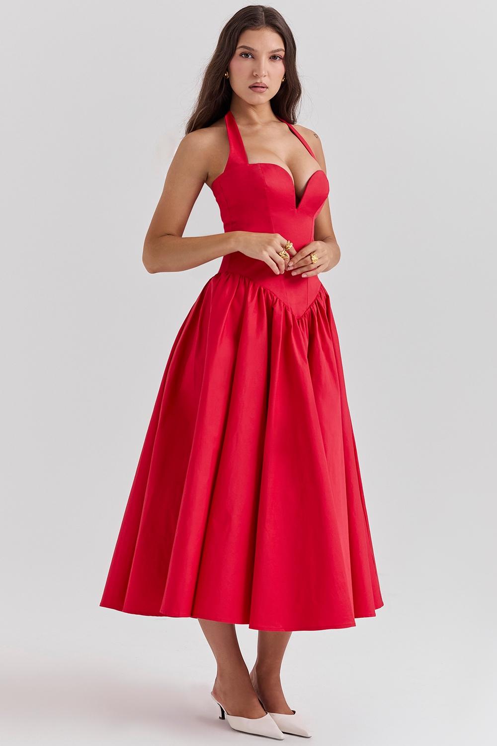 Coquette  scarlet halter midi dress Product Image