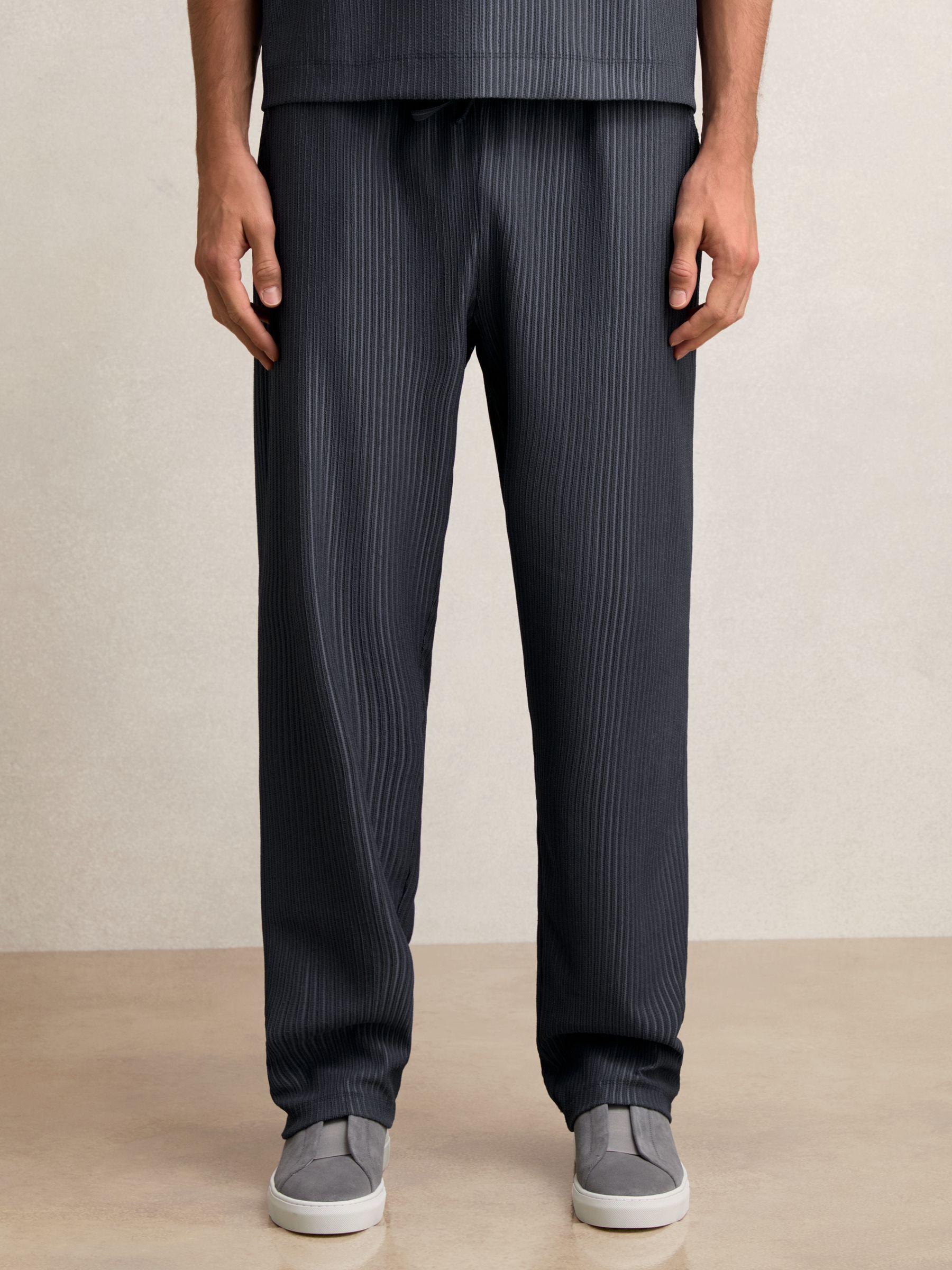 Textured Stripe Drawstring Trousers in Petrol Blue Product Image