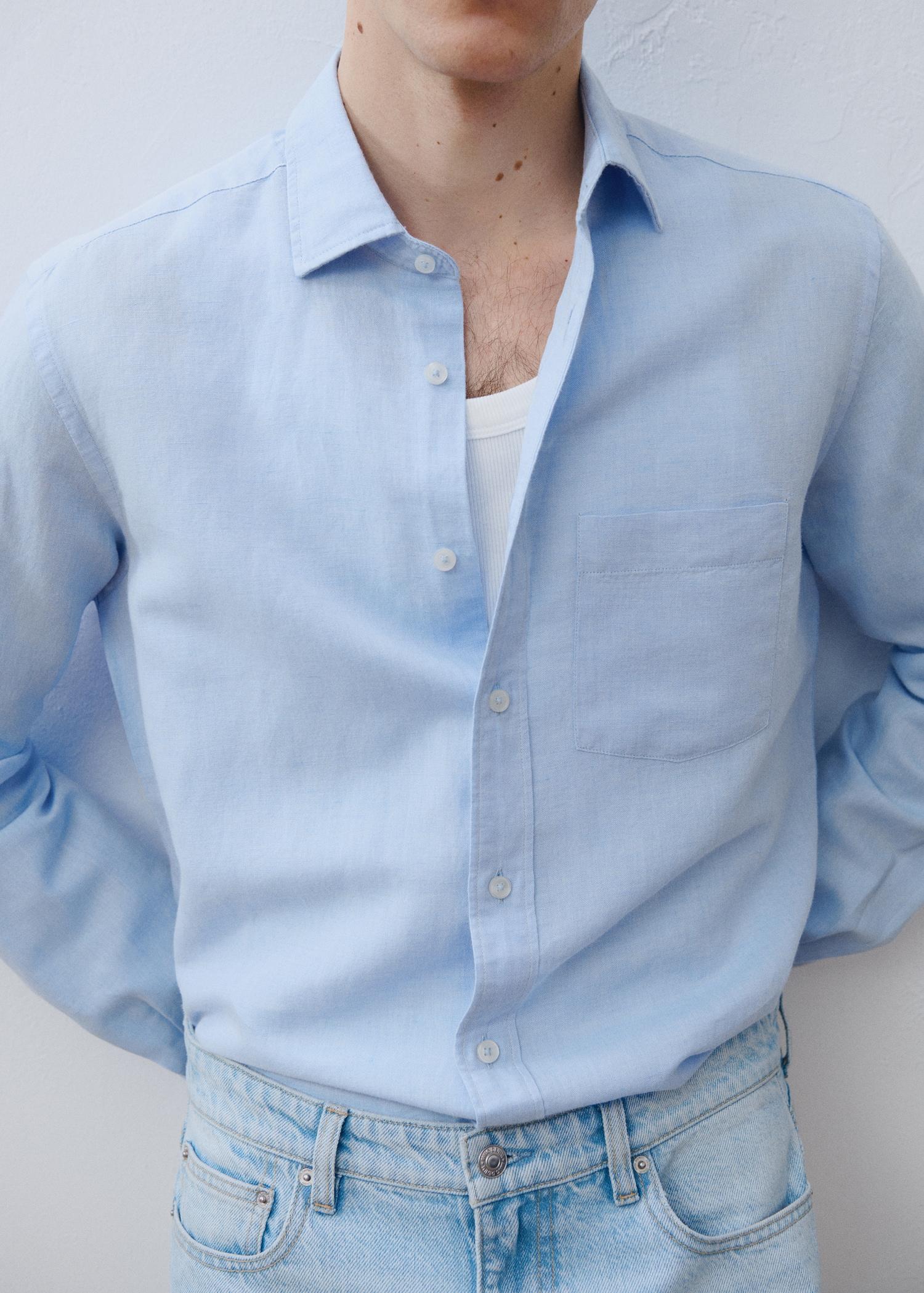 Pocket linen shirt - Men | MANGO USA Product Image