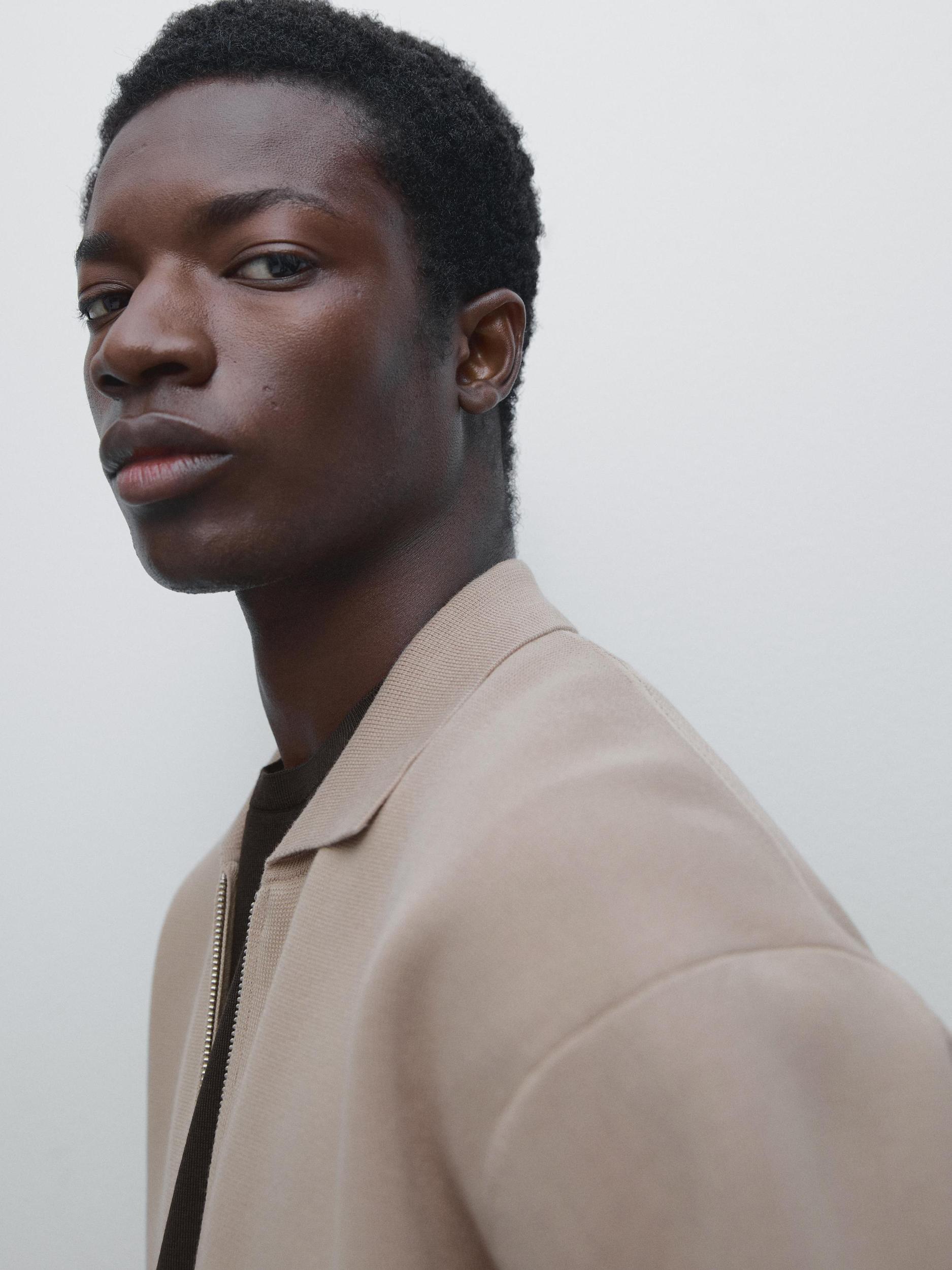 Cotton blend zip-up knit cardigan Product Image