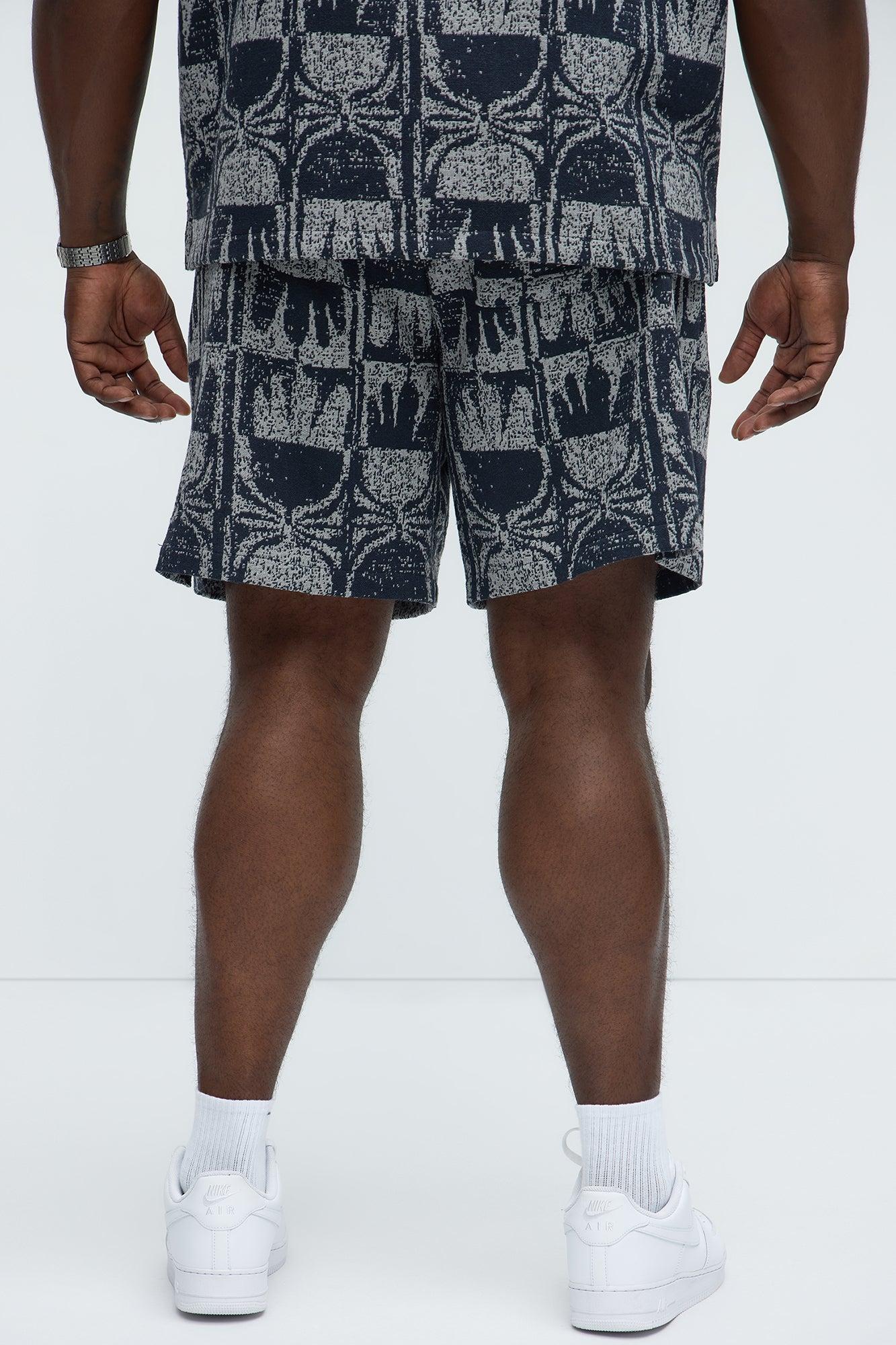 Tribal Pattern Relaxed Shorts - Navy/combo Product Image