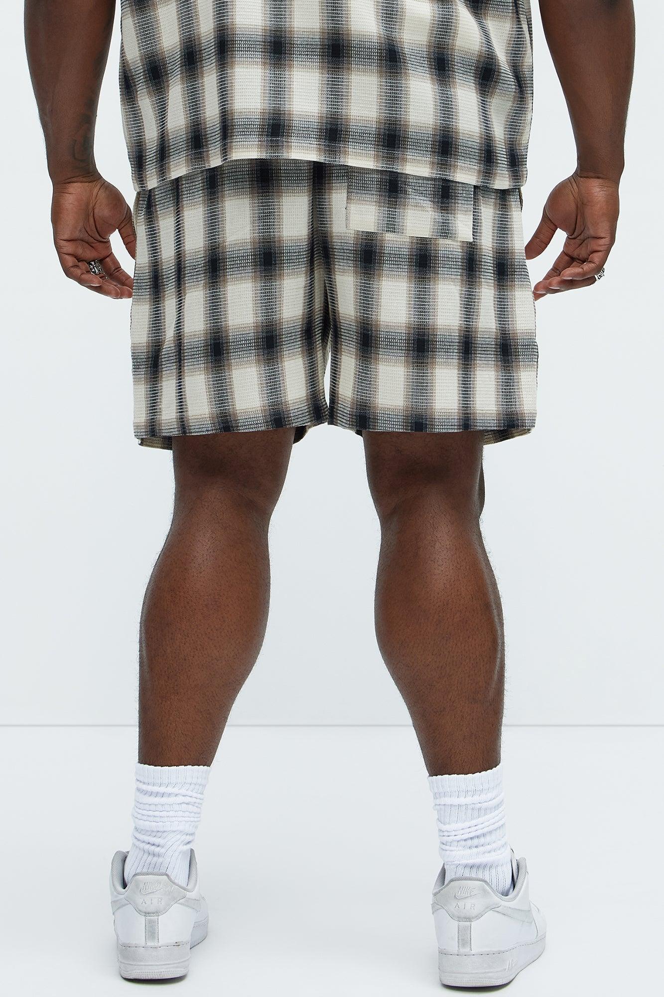 Plaid Waffle Texture Shorts - Black/combo Product Image