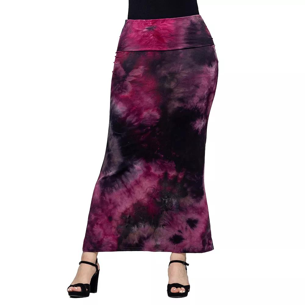 Women's 24Seven Comfort Apparel Tie Dye Fold over Waist Maxi Skirt, Size: Large, Brown Team Product Image
