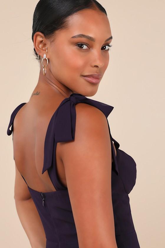 Sophisticated Charisma Purple Tie-Strap A-Line Midi Dress Product Image