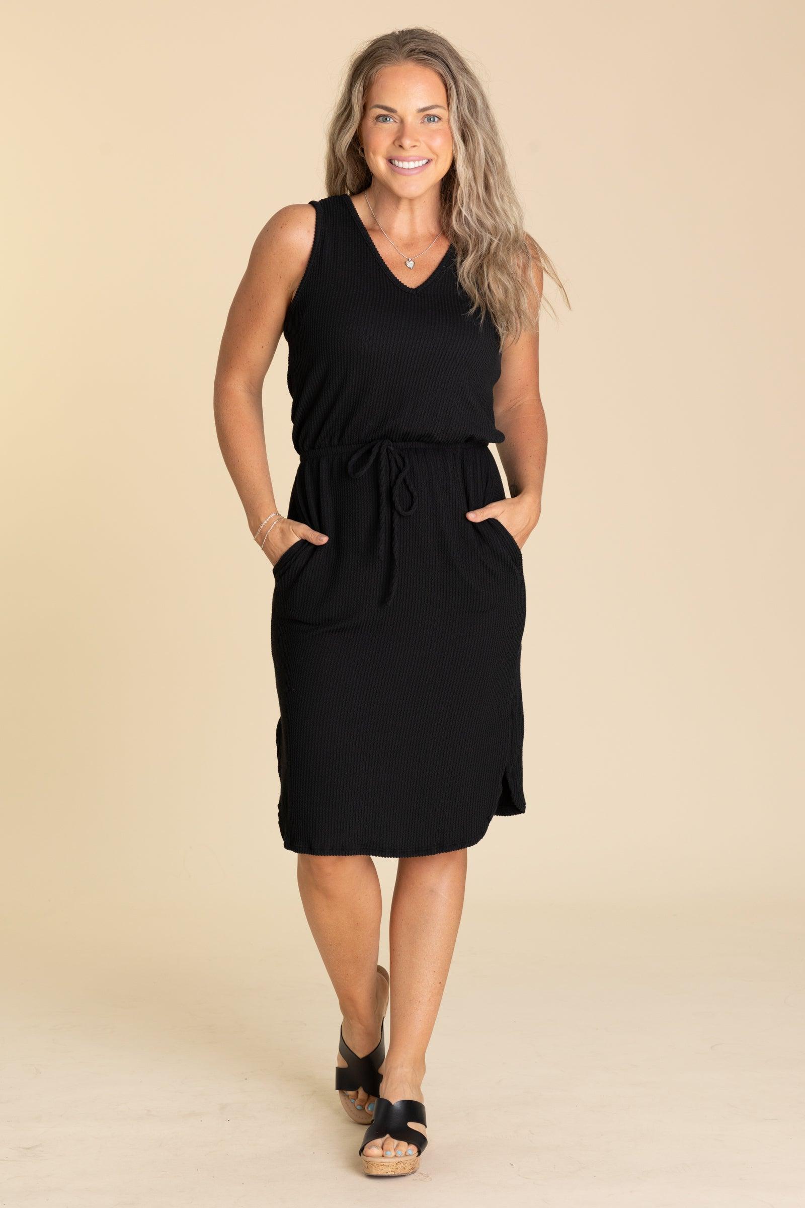 Ribbed Sleeveless Cinched Waist Dresses Product Image