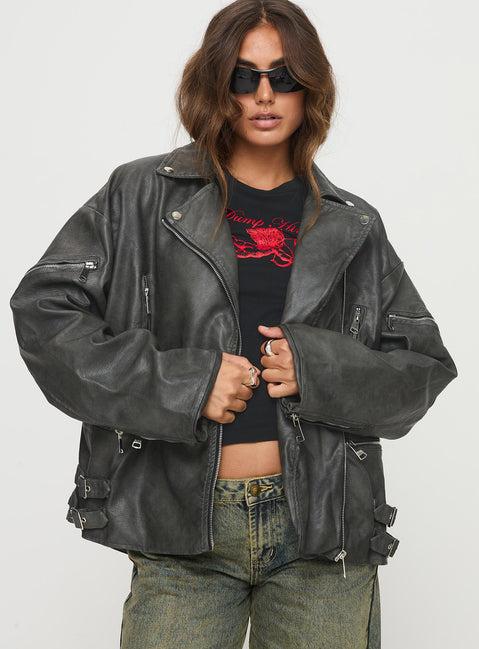 Magnets Faux Leather Jacket Washed Charcoal Product Image
