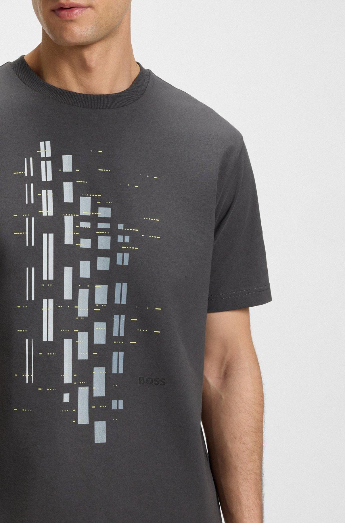 BOSS - Stretch-cotton T-shirt with geometric print - Dark Grey Product Image