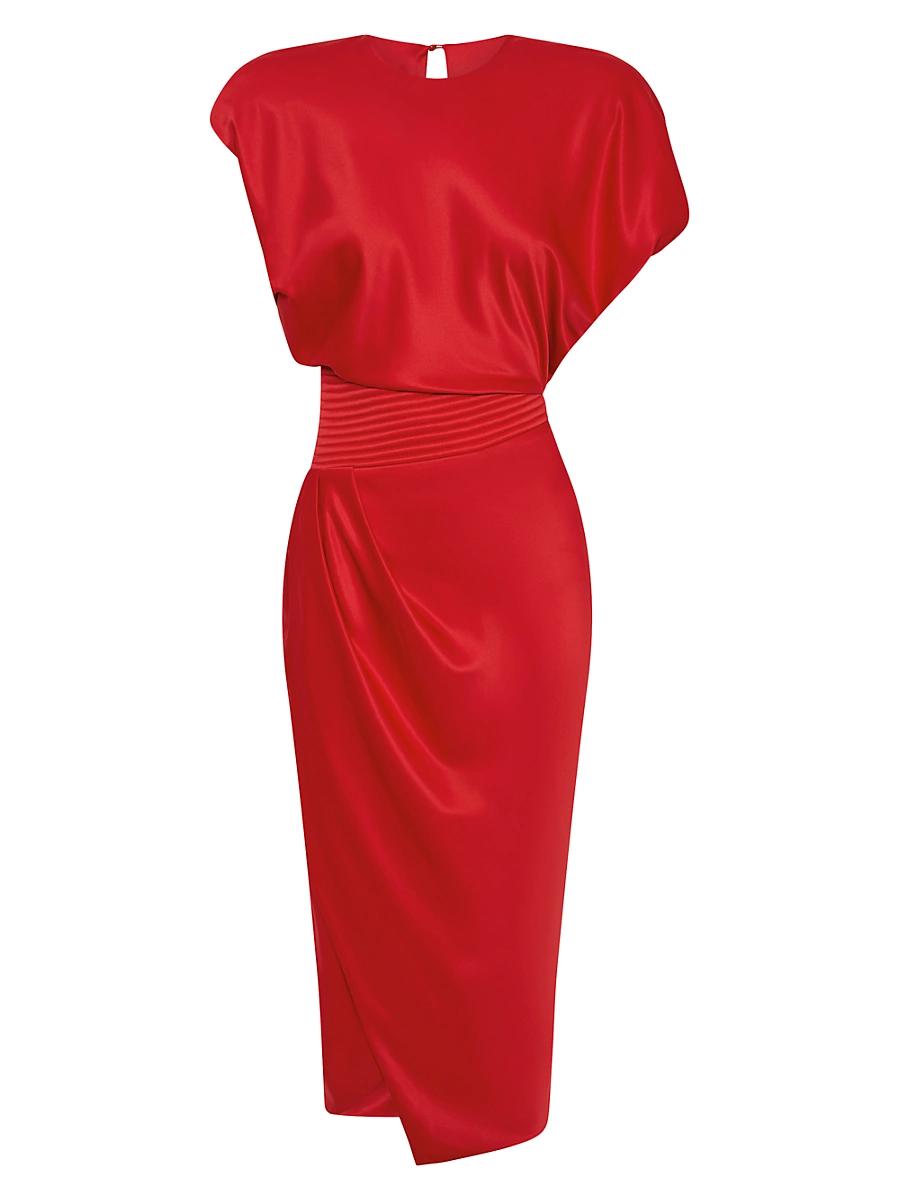 Womens Bond Satin Pleated Asymmetric Midi-Dress Product Image