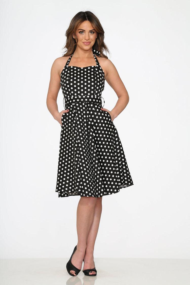 Black & White Polka Dot Halter Swing Dress Product Image