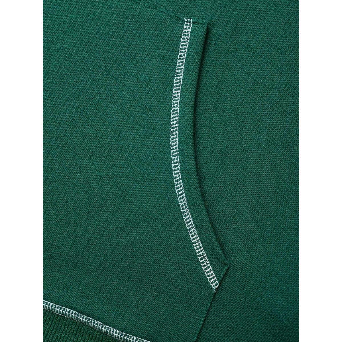 Plus Size Contrast Stitch Hooded Drawstring Sweatshirt Women DarkGreen Casual Topstitching Loose Non Everyday Sweatshirts BloomChic 18-20/2X Product Image