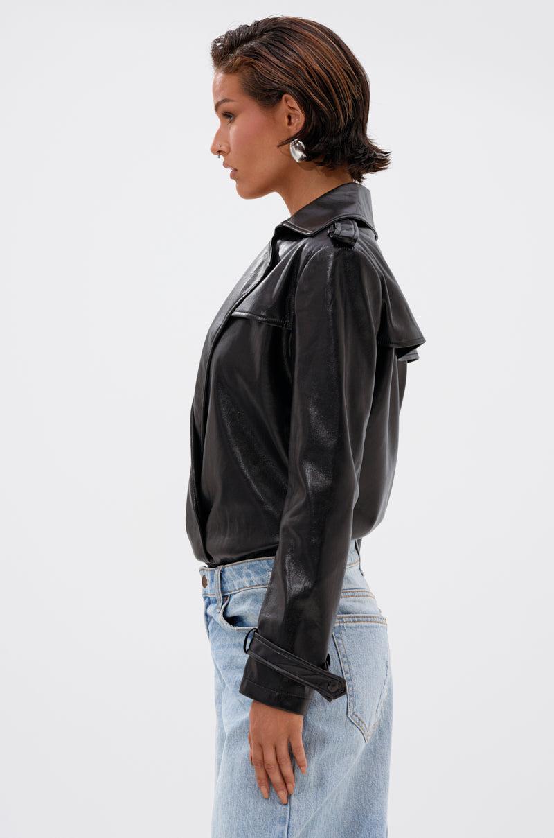 TRACIE FAUX LEATHER BLAZER BODYSUIT Product Image