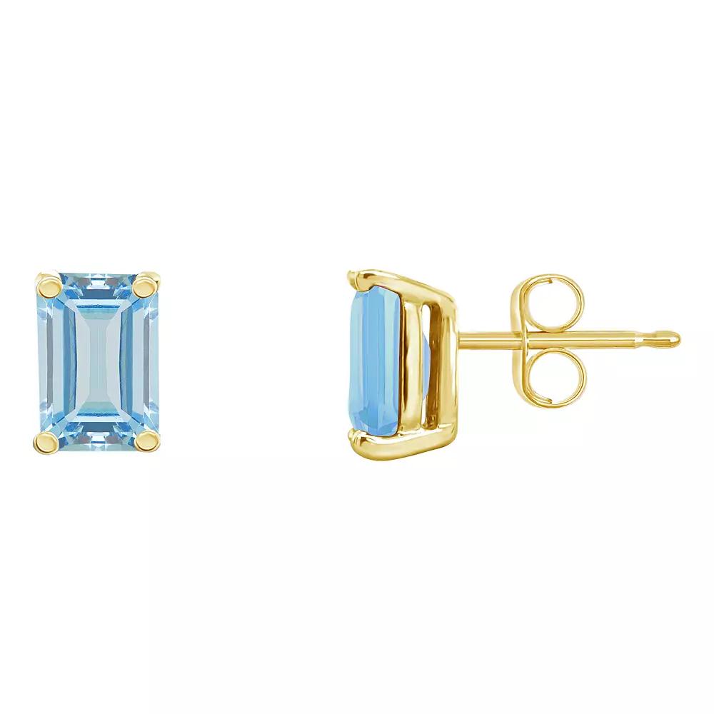 Celebration Gems 14k Gold Emerald Cut Aquamarine Stud Earrings, Women's Product Image