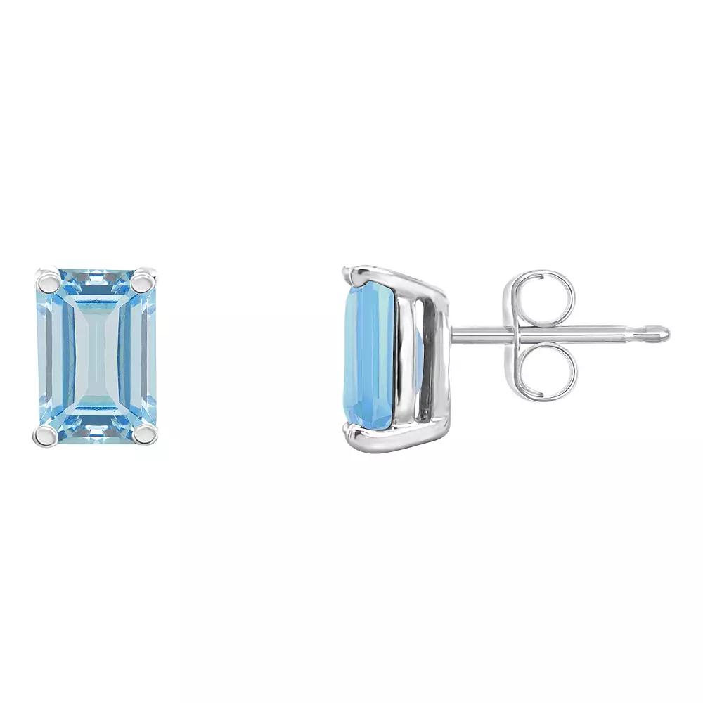 Celebration Gems 14k Gold Emerald Cut Aquamarine Stud Earrings, Women's Product Image
