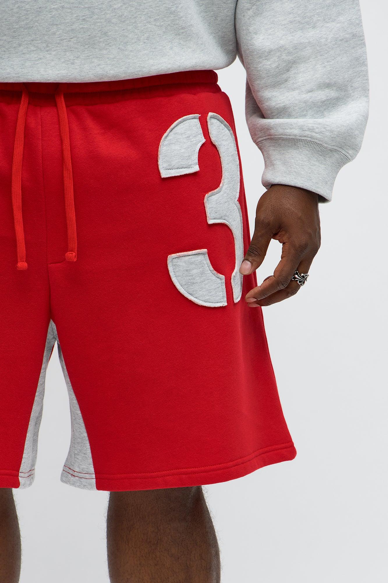 Tyson Relaxed Number 3 Patch Sweatshorts - Red/combo Male Product Image