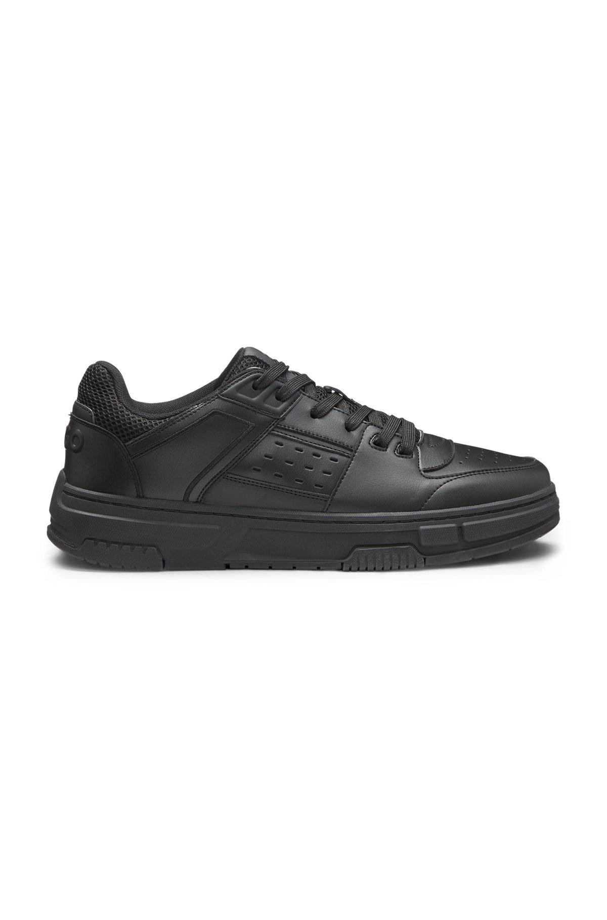 HUGO - Faux-leather trainers with mesh trims - Black Product Image