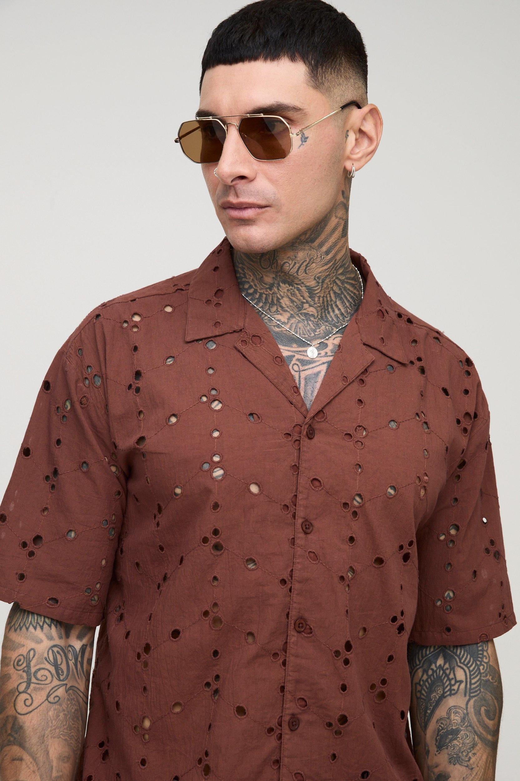 Tall Oversized Broderie Shirt & Trouser Set | boohooMAN USA Product Image