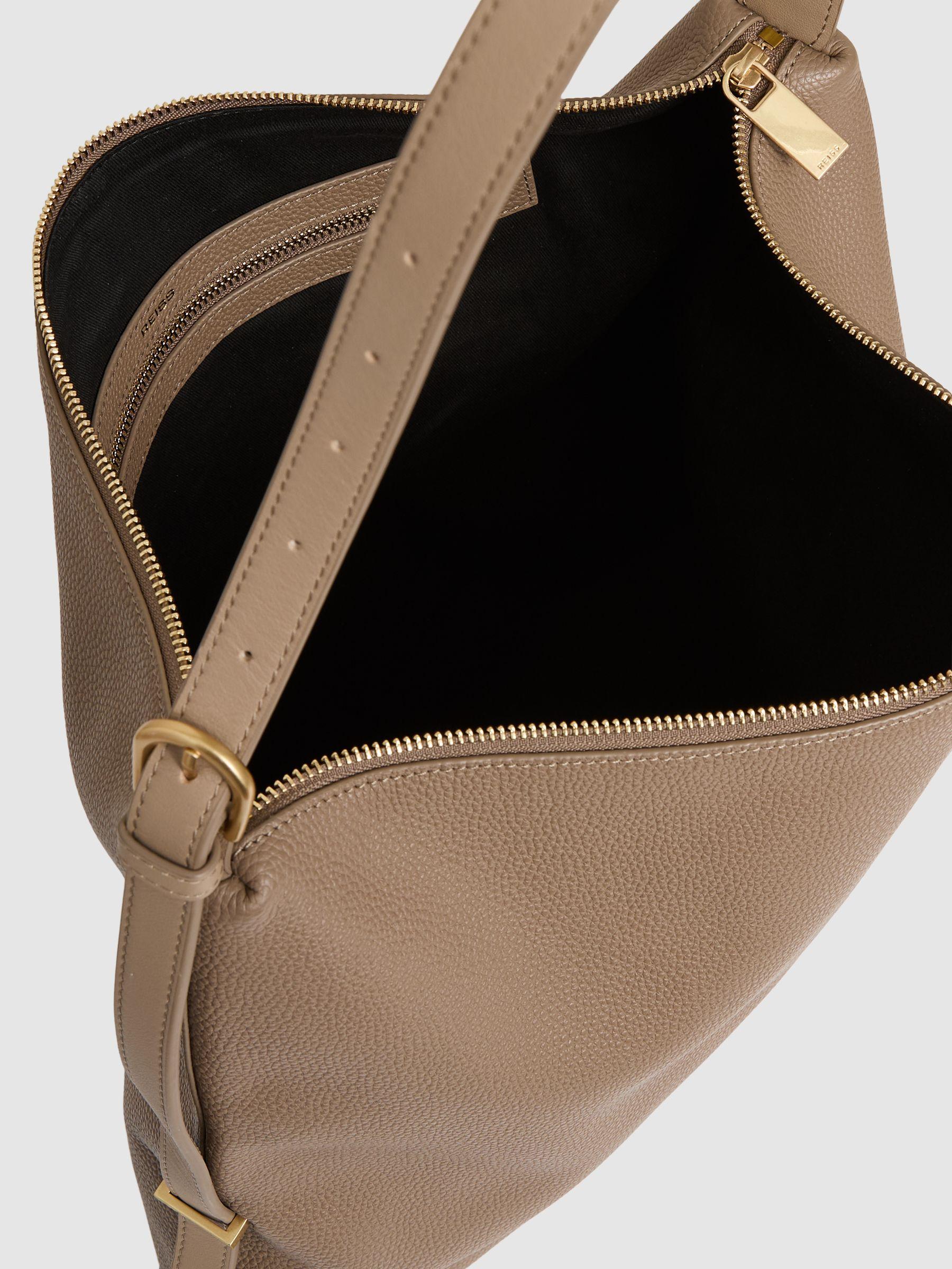 Grained Leather Tote Bag in Taupe Product Image