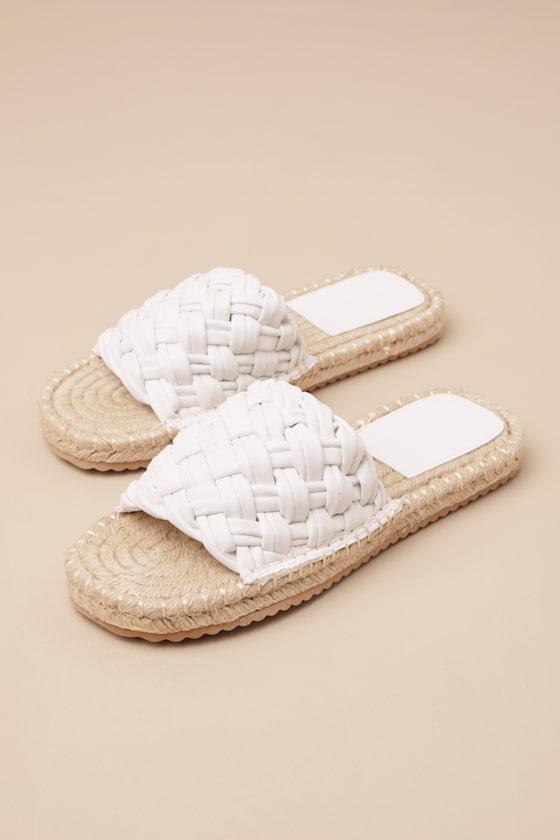 Aleka White Woven Espadrille Slide Sandals Product Image