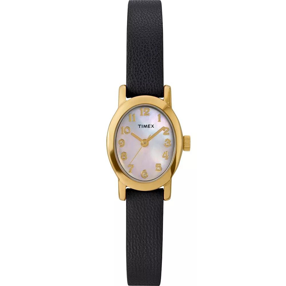 Timex® Cavatina Women's Leather Strap Watch - TW2W82600JT, Size: 18MM, Black Product Image