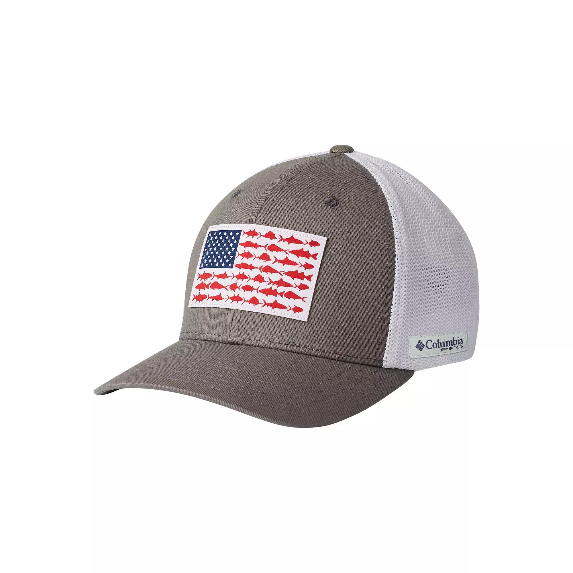 Men's Columbia PFG FlexFit Mesh Fish Flag Fitted Cap, Size: Small/Medium, silver Product Image