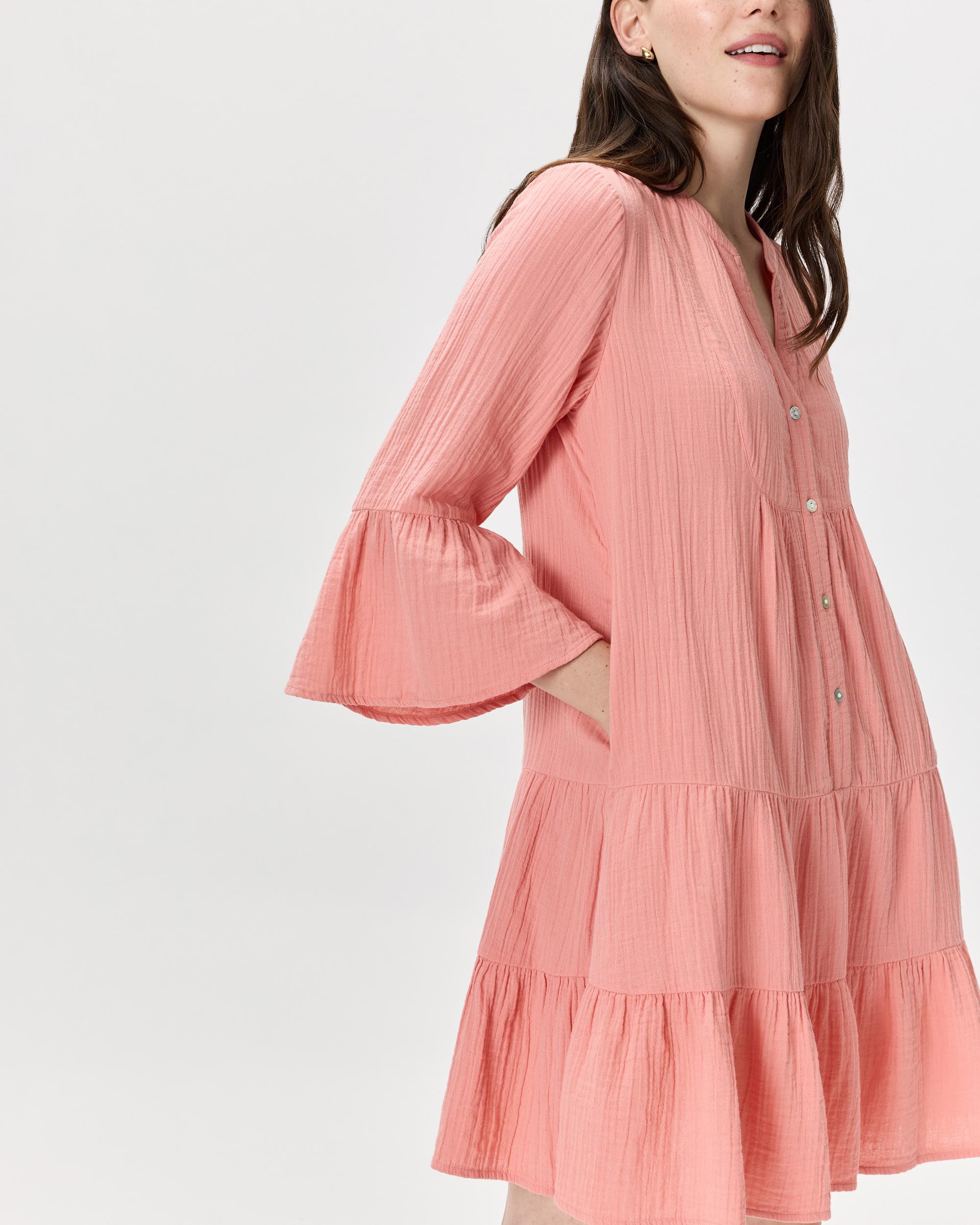 Quince | Women's Gauze Long Sleeve Tiered Mini Dress Organic Cotton Product Image