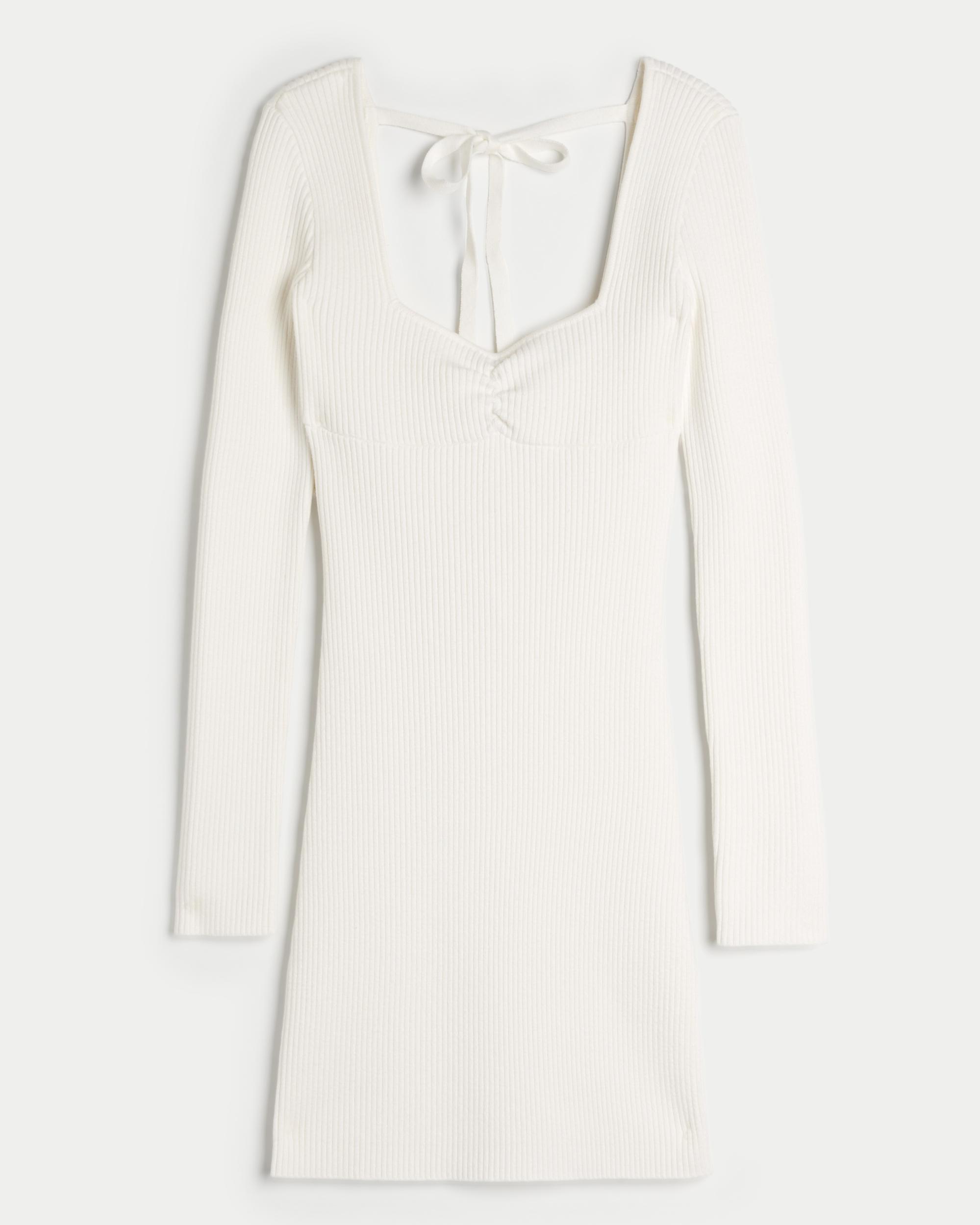 Long-Sleeve Cinch Bust Open-Back Sweater Dress Product Image