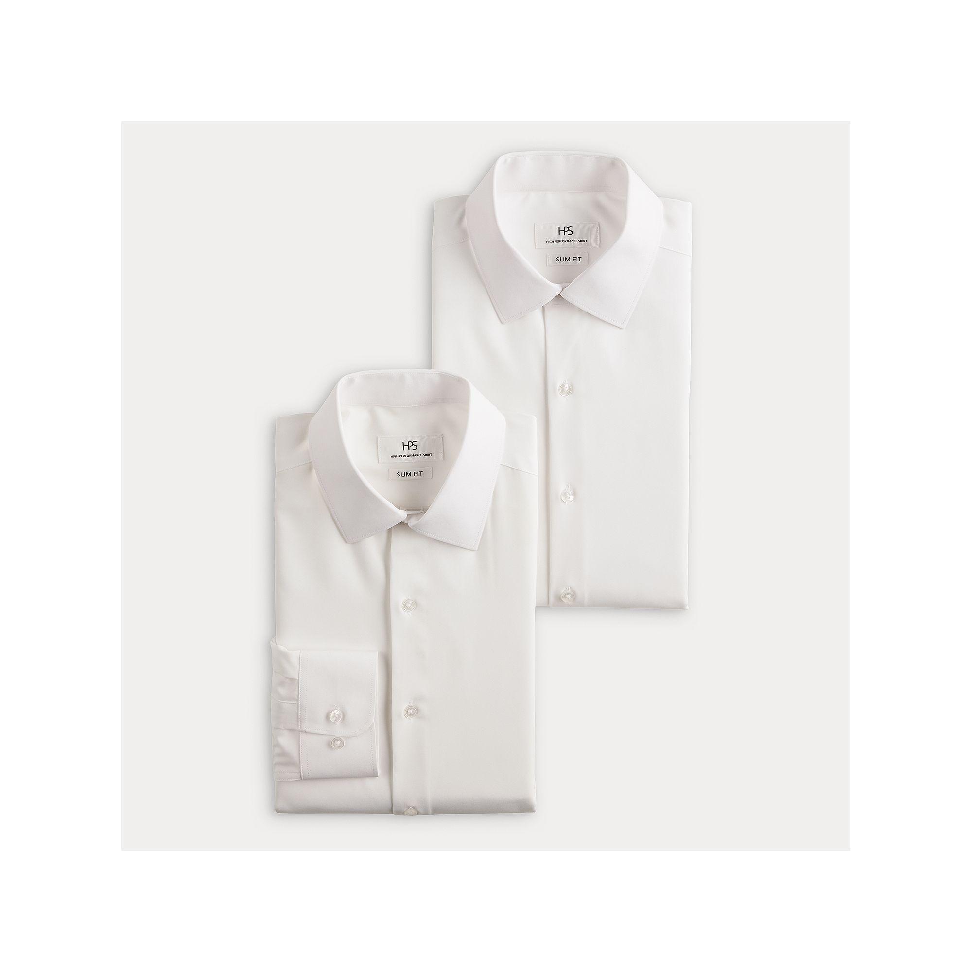 Men's 2-Pack Slim-Fit Performance Dress Shirts, Size: Large-34/35, White And White Product Image