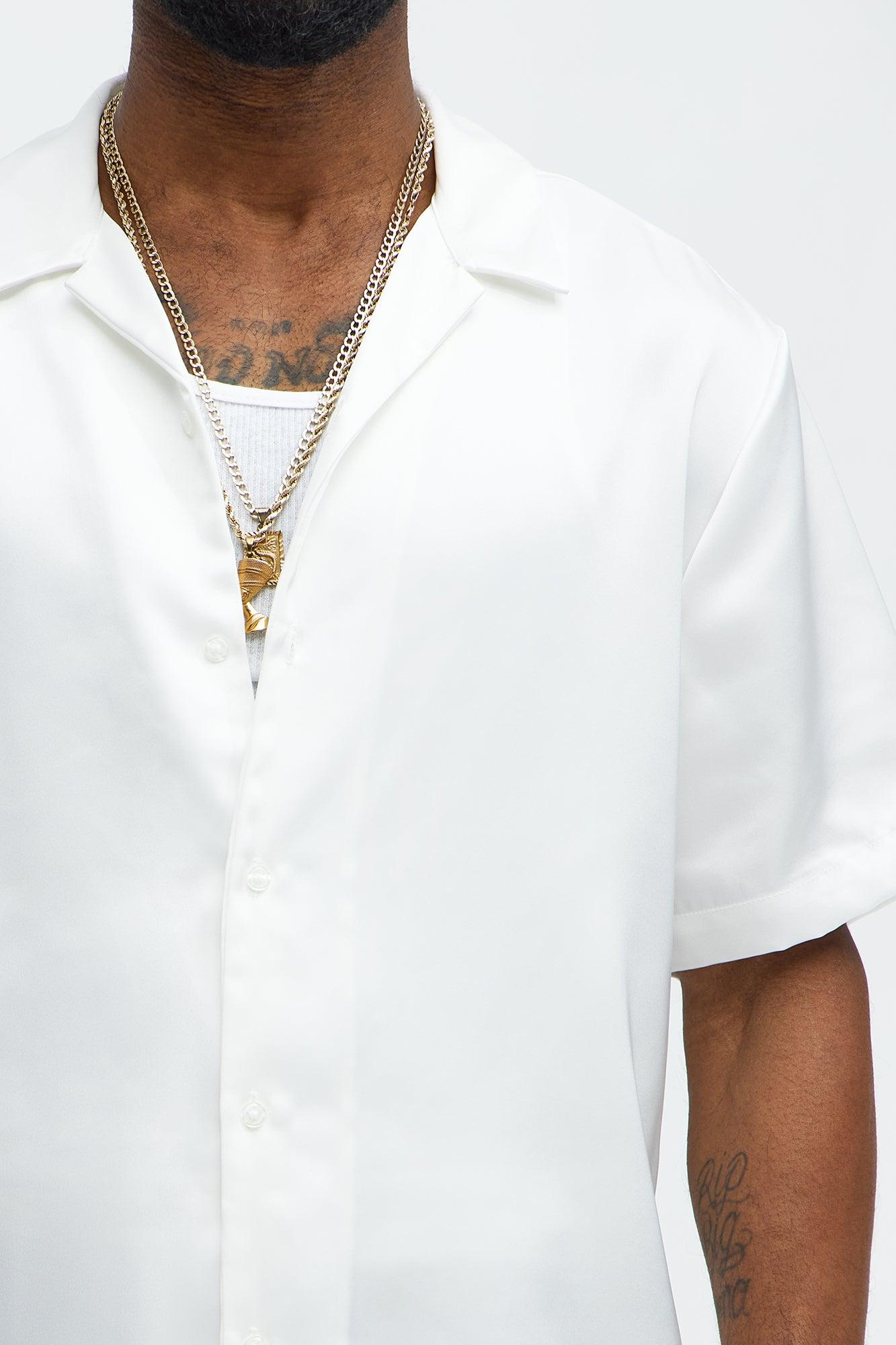 Links Satin Short Sleeve Button Up Shirt - Off White Product Image