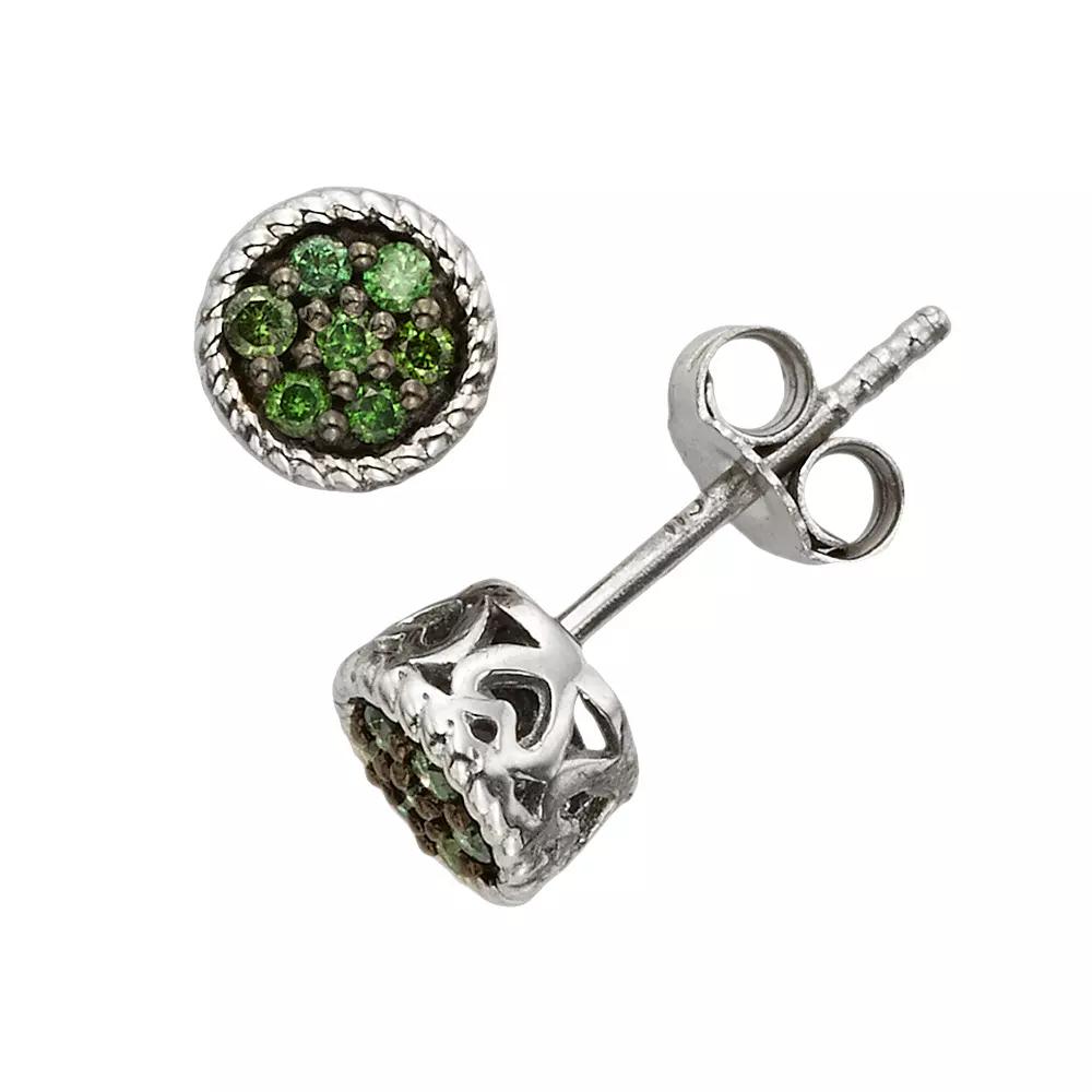 Jewelexcess Sterling Silver 1/7-ct. T.W. Green Diamond Stud Earrings, Women's Product Image