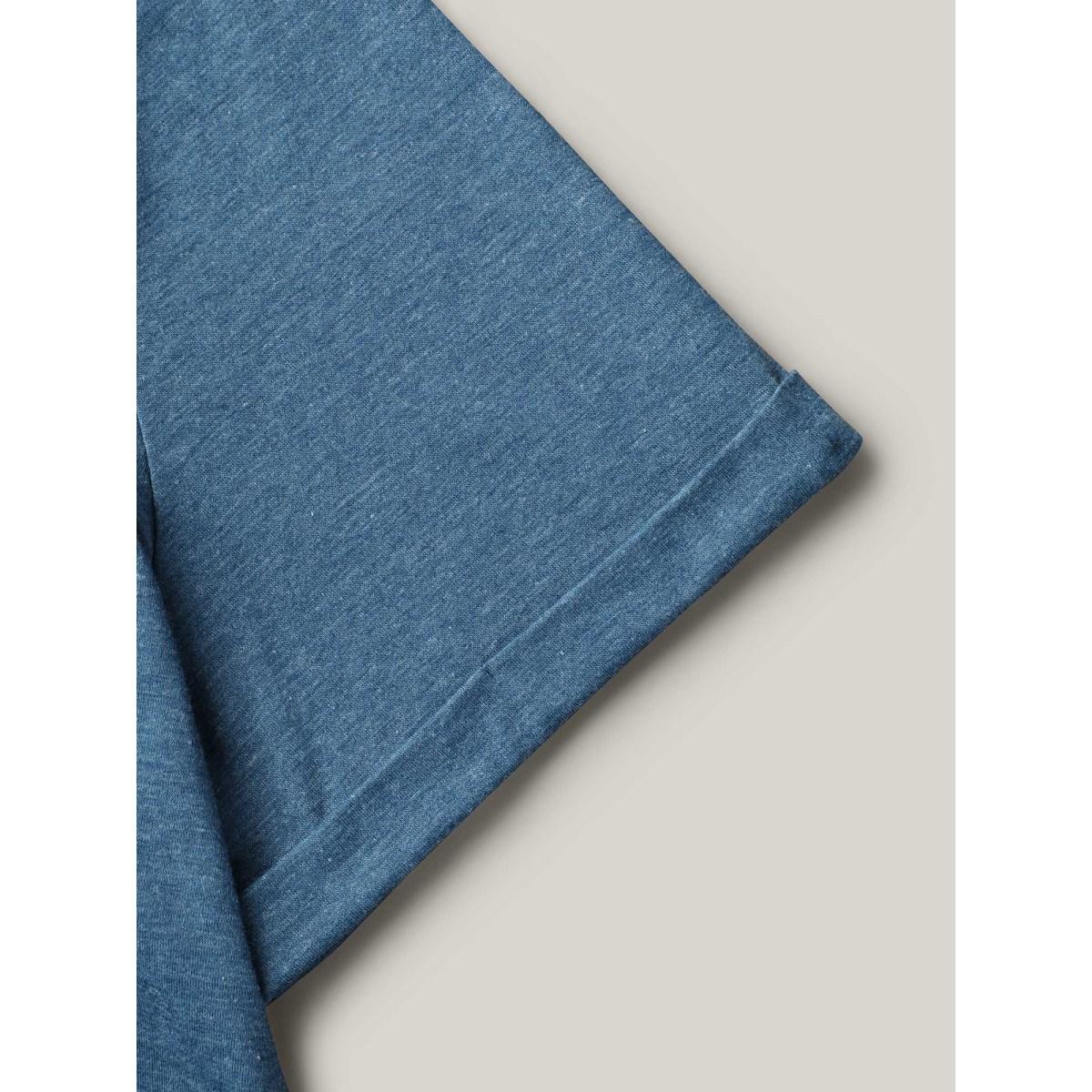 Plus Size Button-Front Half Sleeve Fitted T-Shirt Cerulean Women Leisure Roll Hem Notched collar Casual T-shirts BloomChic 28/5X Product Image