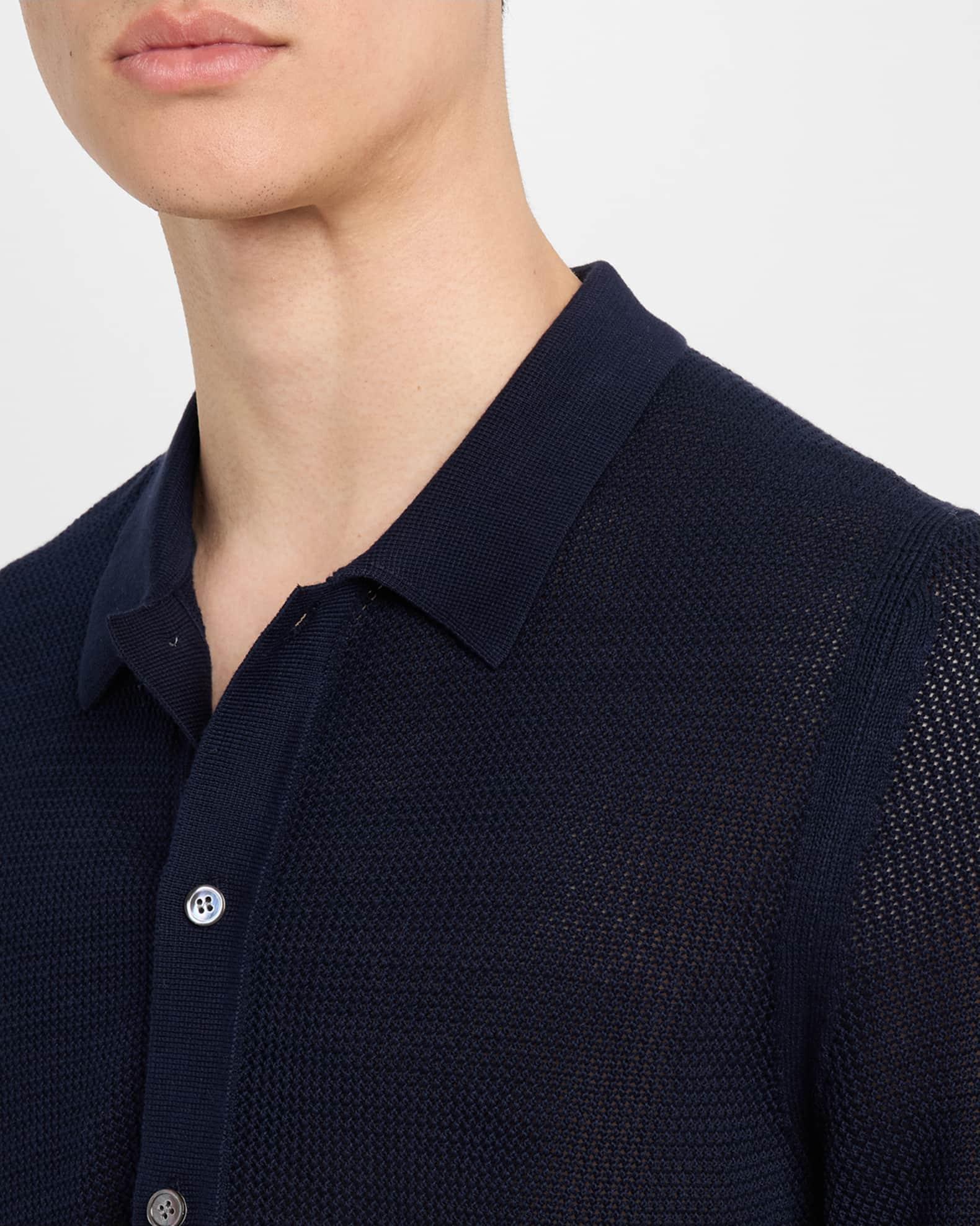 Men's Crochet Knit Casual Button-Down Shirt Product Image