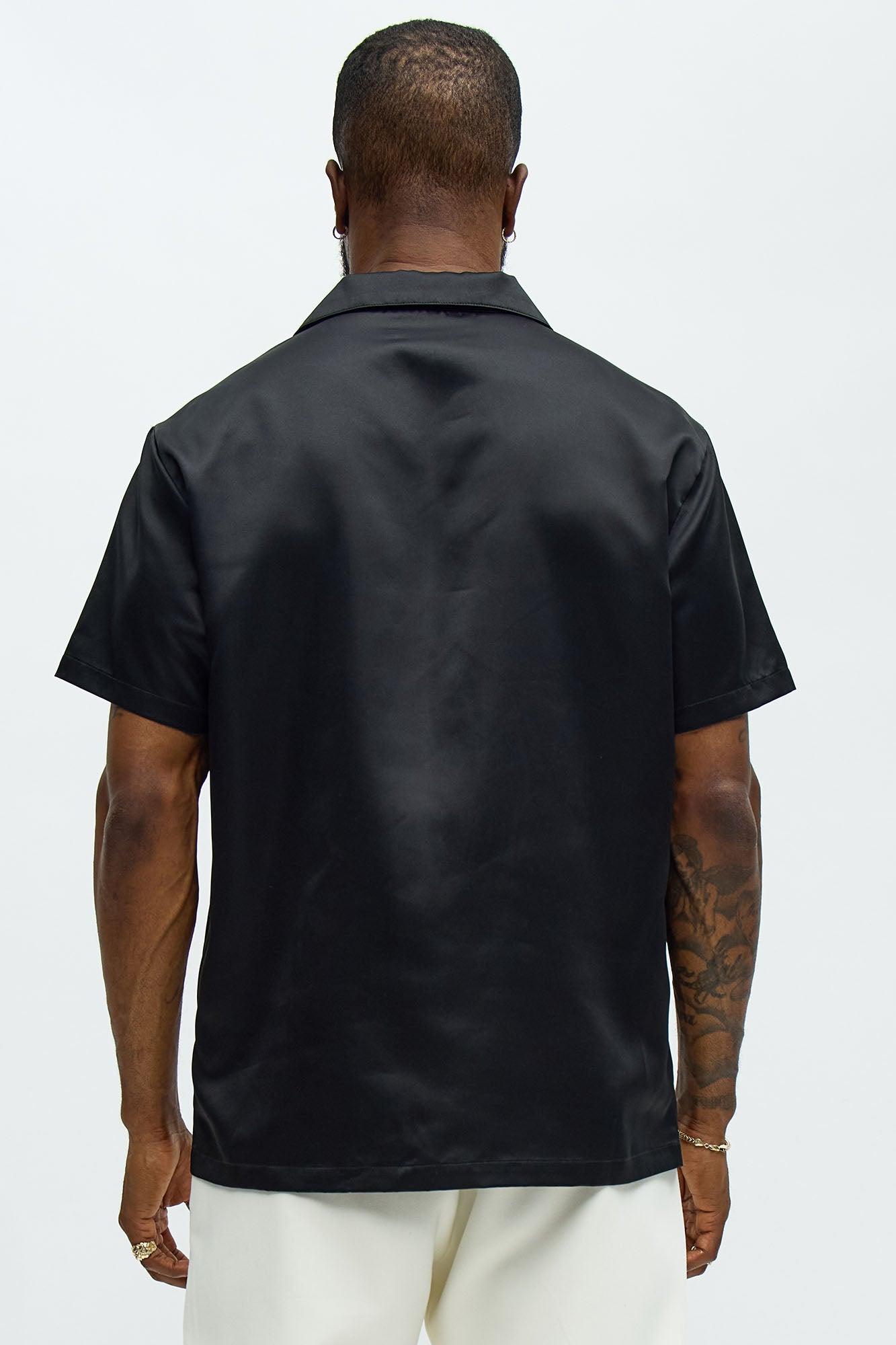 Cropped Contrast Binding Button Up Shirt - Black Product Image